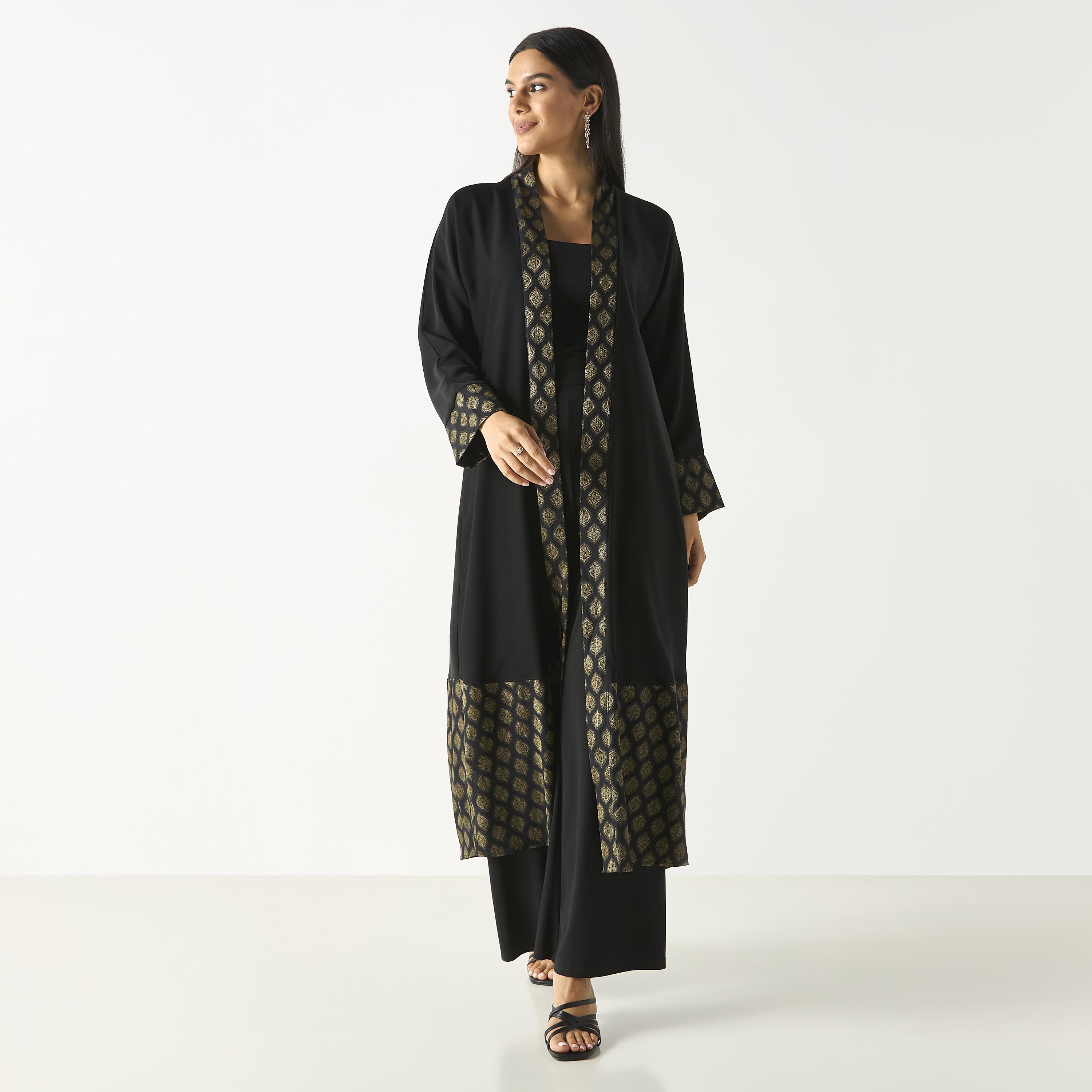 Hadiyath Al Madinah Printed Open Front Abaya-women-arabicclothing-abayas-image-1