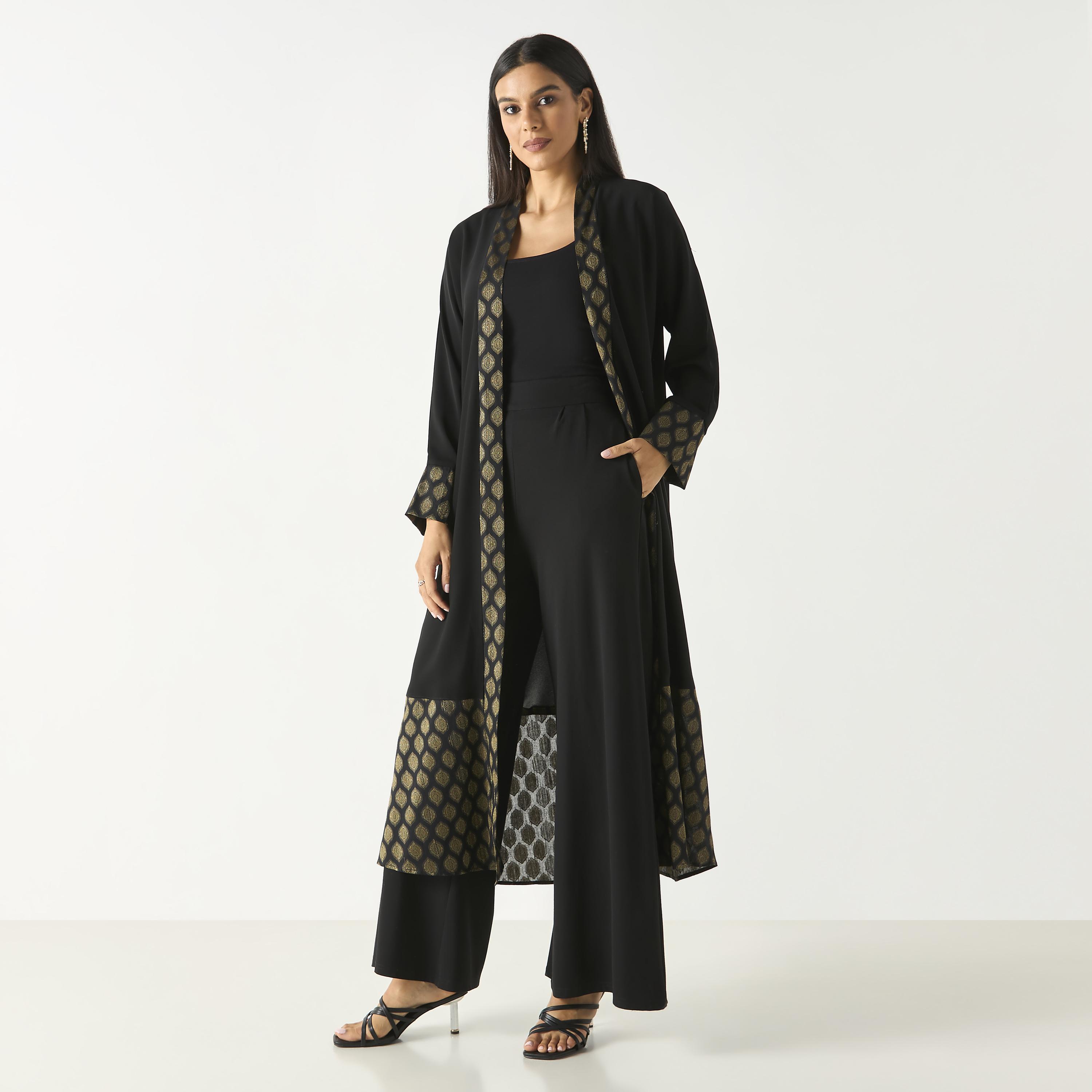 Hadiyath Al Madinah Printed Open Front Abaya-women-arabicclothing-abayas-image-4