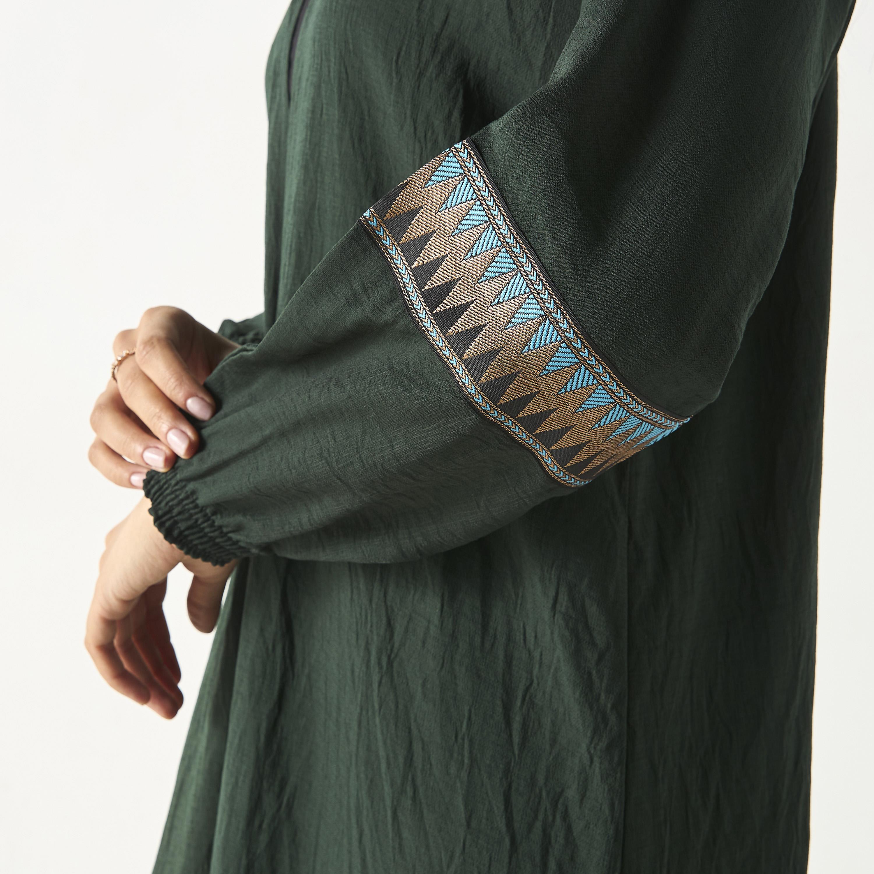 Hadiyath Al Madinah Solid Abaya with Embroidered Lace Detail-women-arabicclothing-abayas-image-3