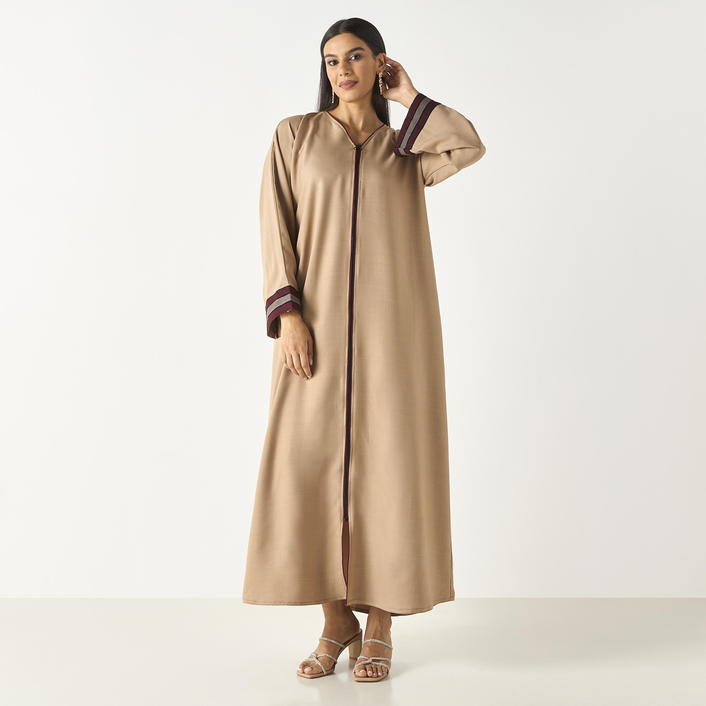 Hadiyath Al Madinah Lace Detail Abaya with Zip Closure-women-arabicclothing-abayas-image-1
