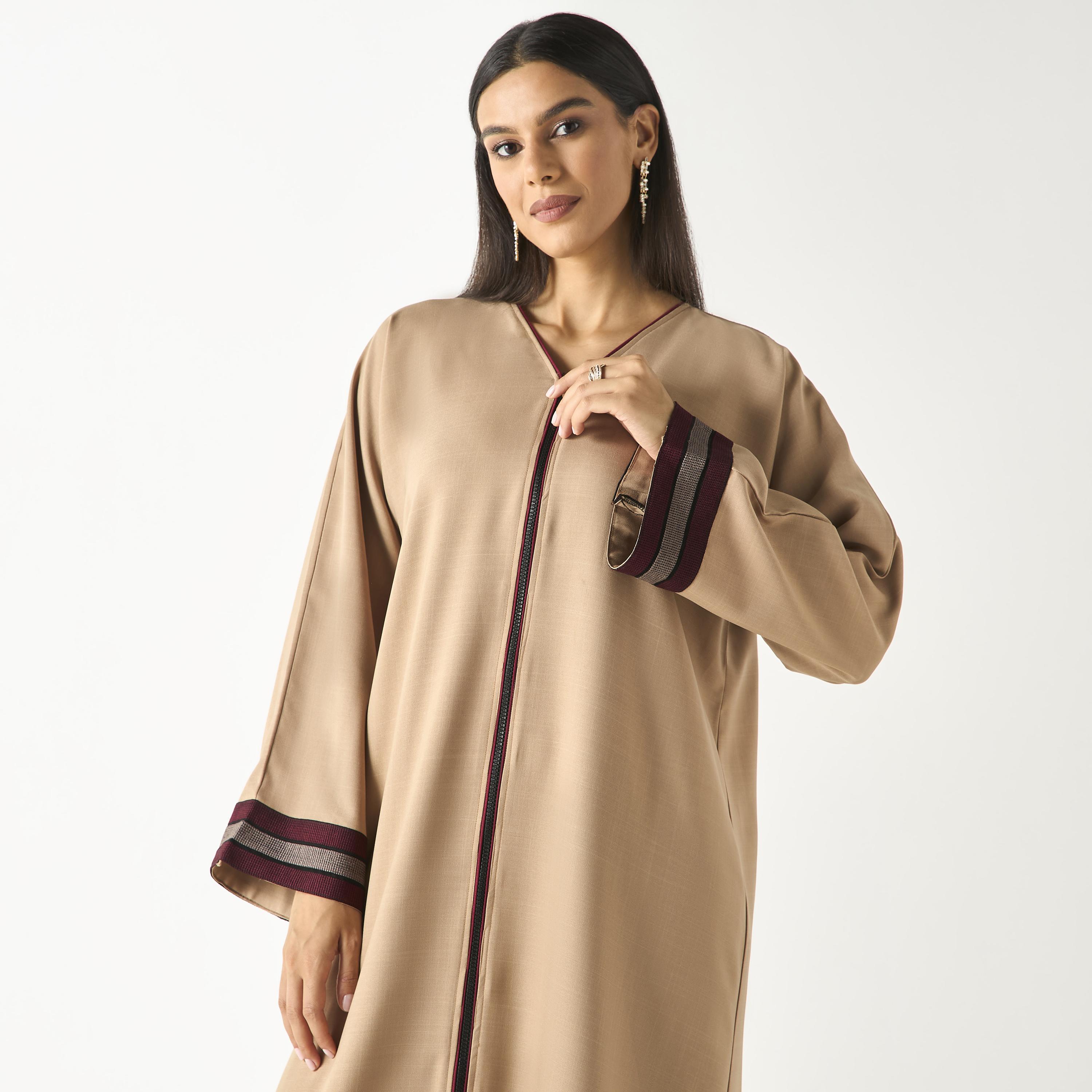 Hadiyath Al Madinah Lace Detail Abaya with Zip Closure-women-arabicclothing-abayas-image-2