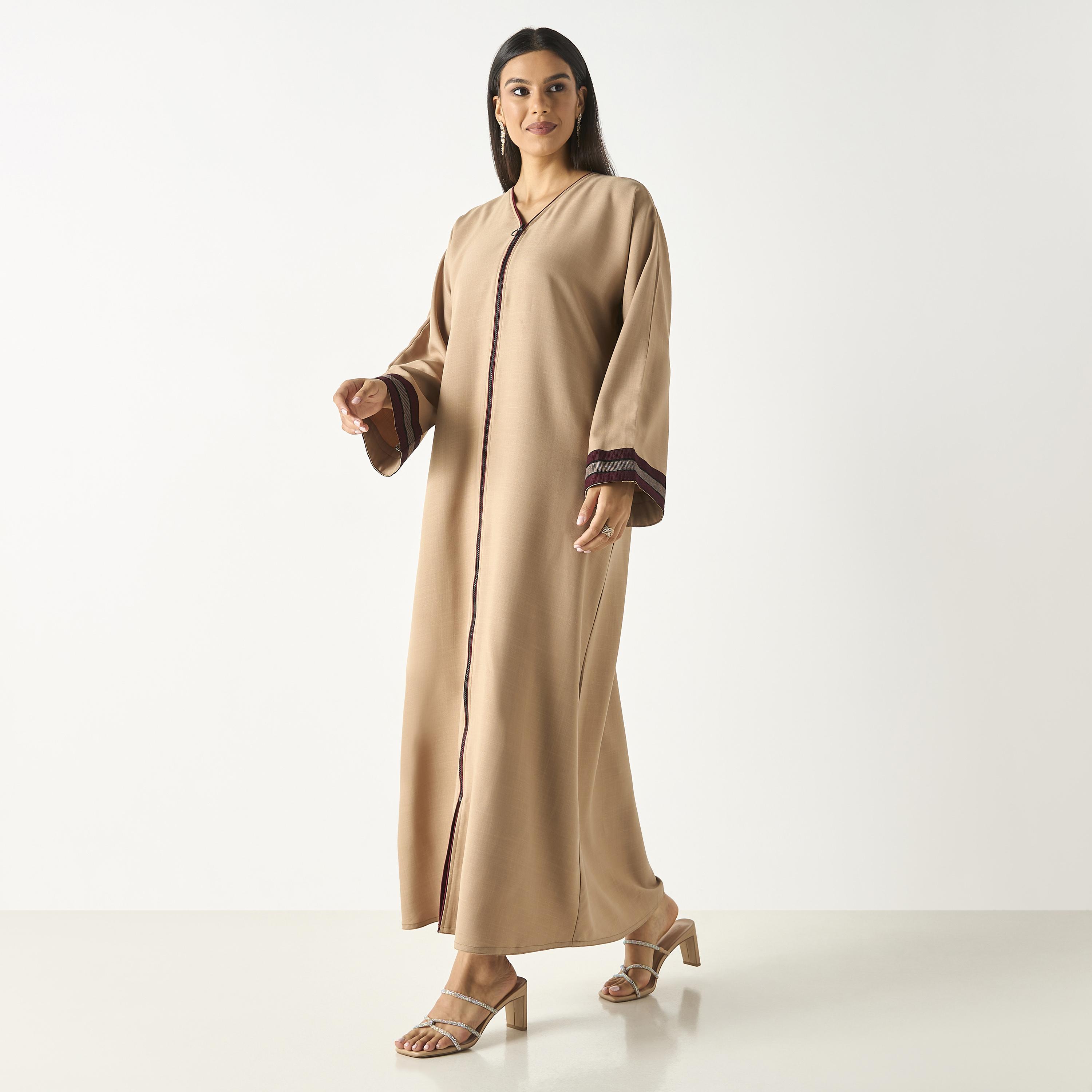 Hadiyath Al Madinah Lace Detail Abaya with Zip Closure-women-arabicclothing-abayas-image-4