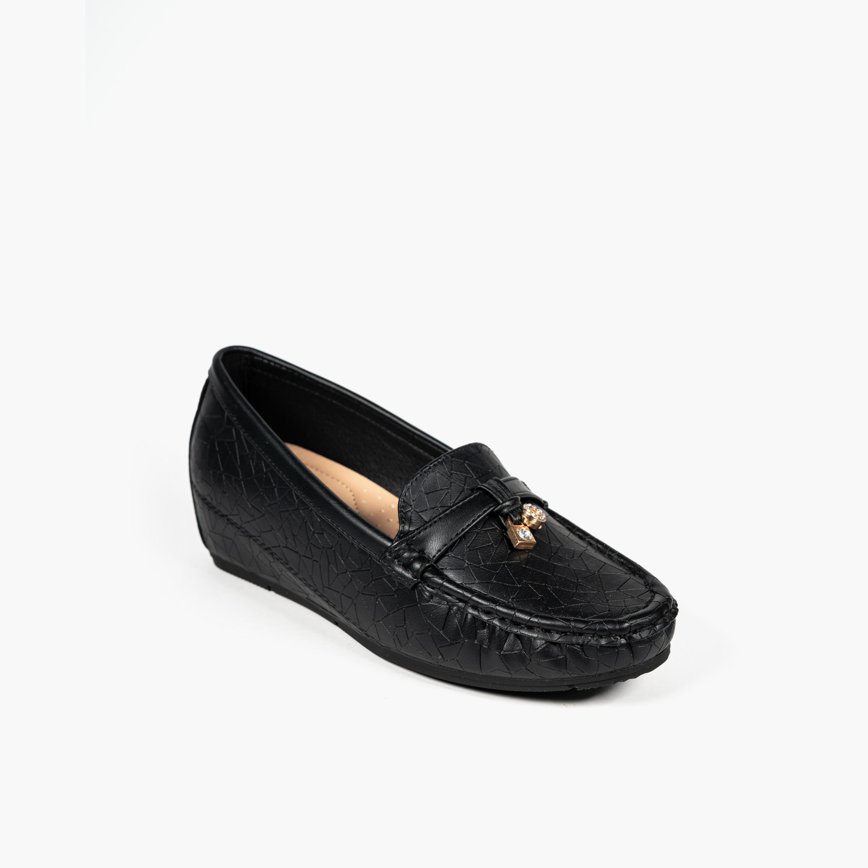 جيومني - حذاء كير سهل الارتداء بكعب إسفيني للنساء | J2501-387-BLACK-women-shoes-loafersandmoccasins-image-1