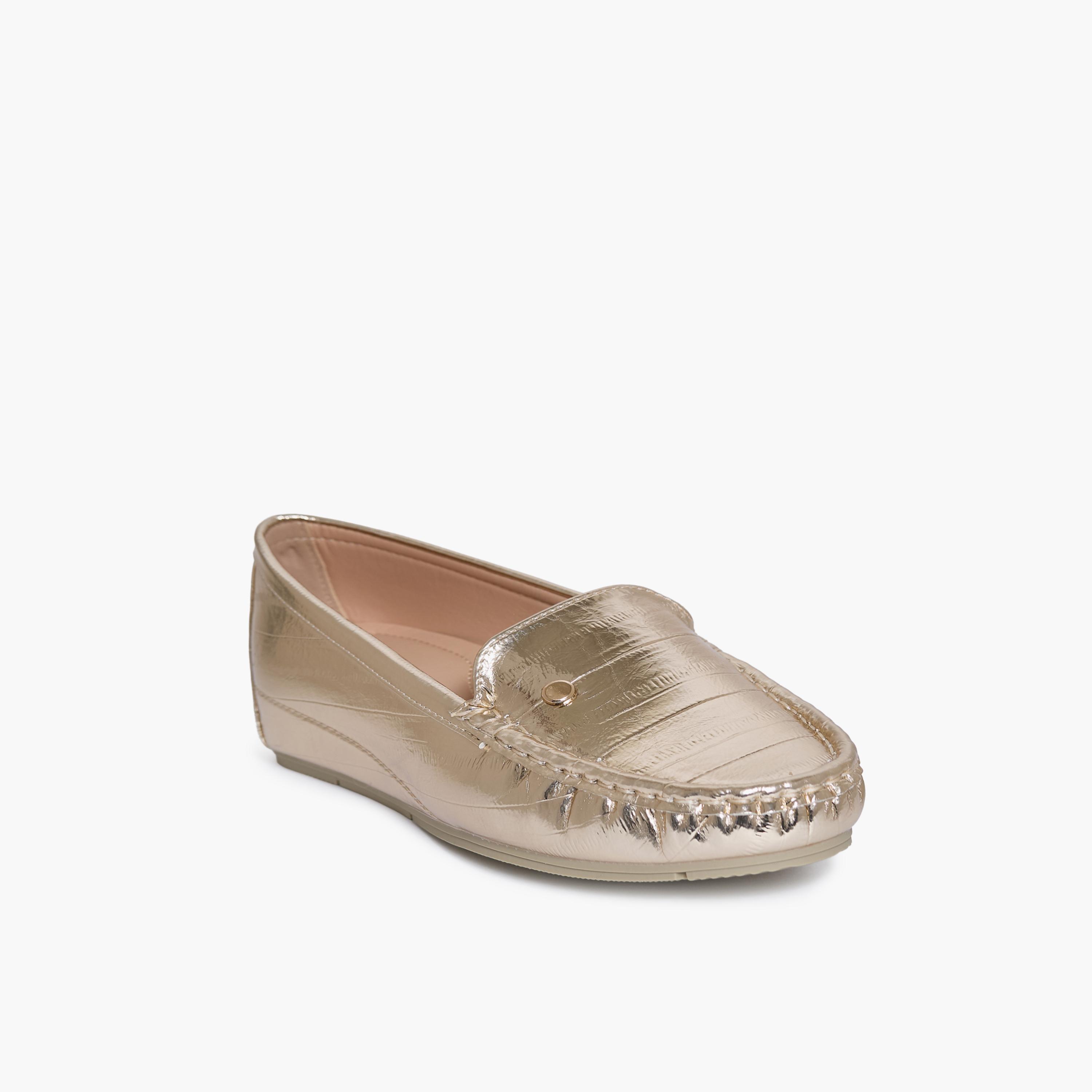 جيومني - حذاء كيلسي1 سهل الارتداء بكعب إسفيني للنساء | J2501-390-GOLD-women-shoes-flats-loafers-image-1