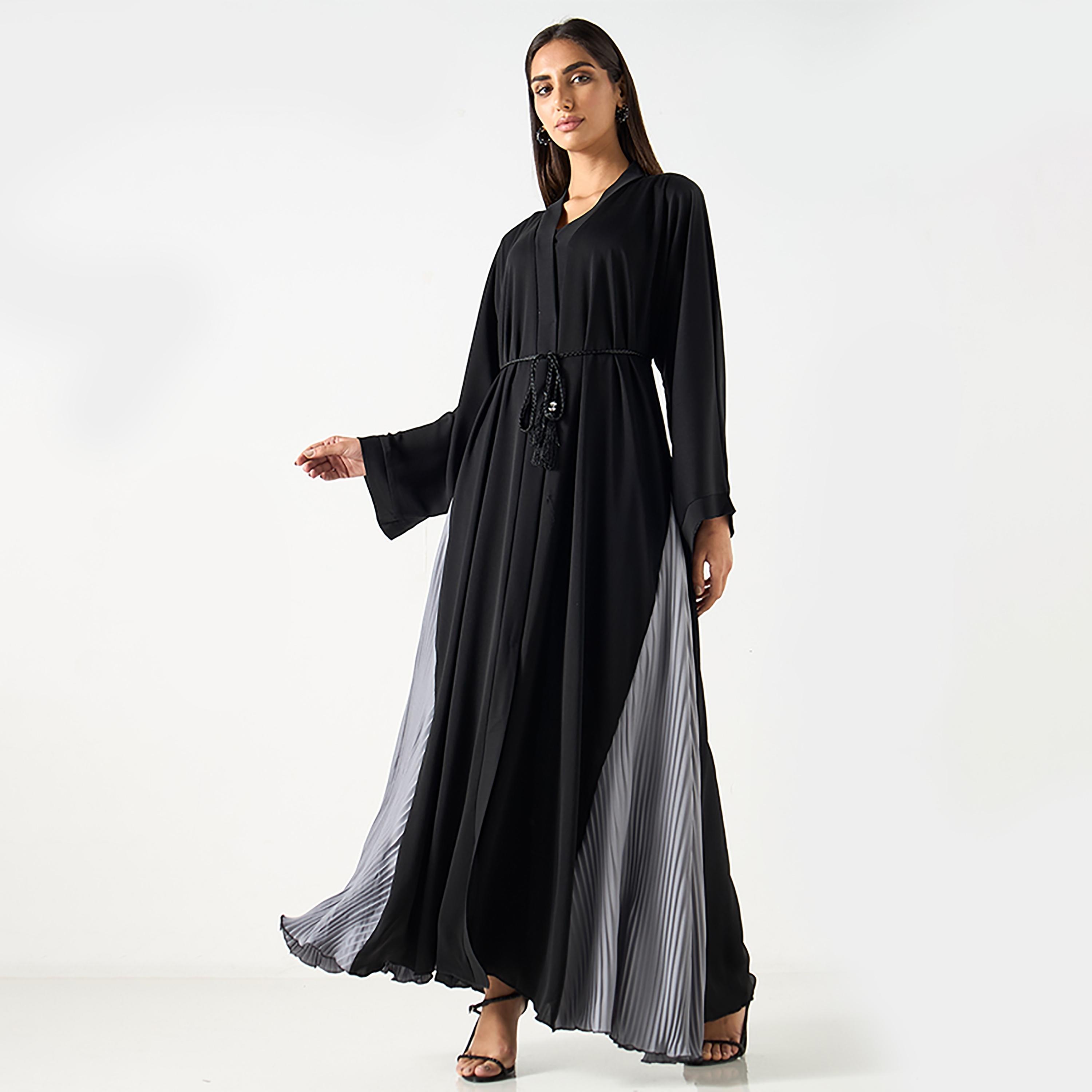 Hadiyath Al Madinah Two Tone Pleated Women's Abaya with Hijab-women-arabicclothing-abayas-image-3