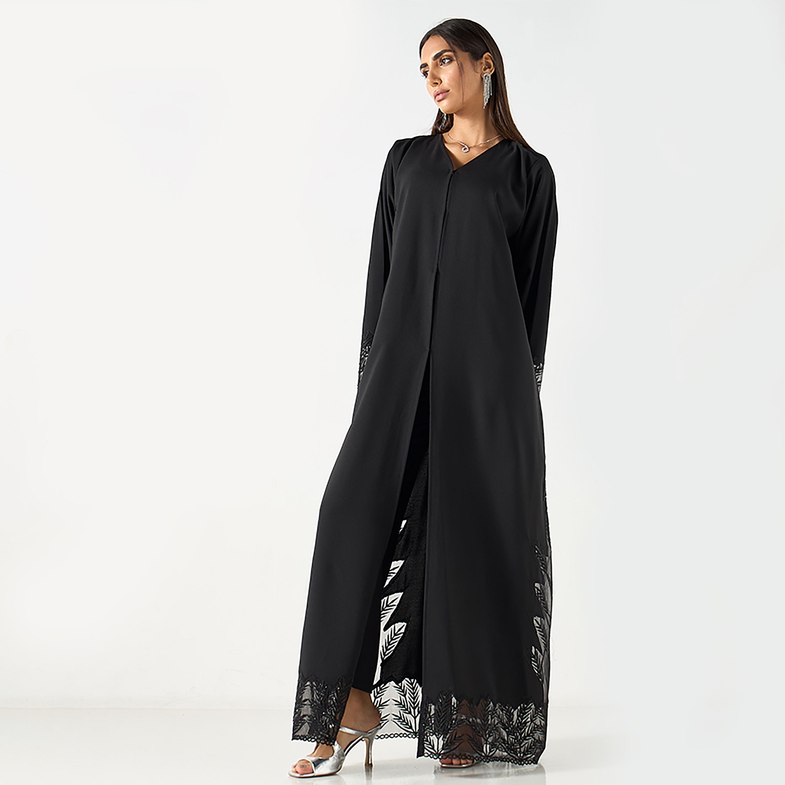 عباية نسائية شفافة أحادية اللون مطرزة مع حجاب من حديث المدينة-women-arabicclothing-abayas-image-3