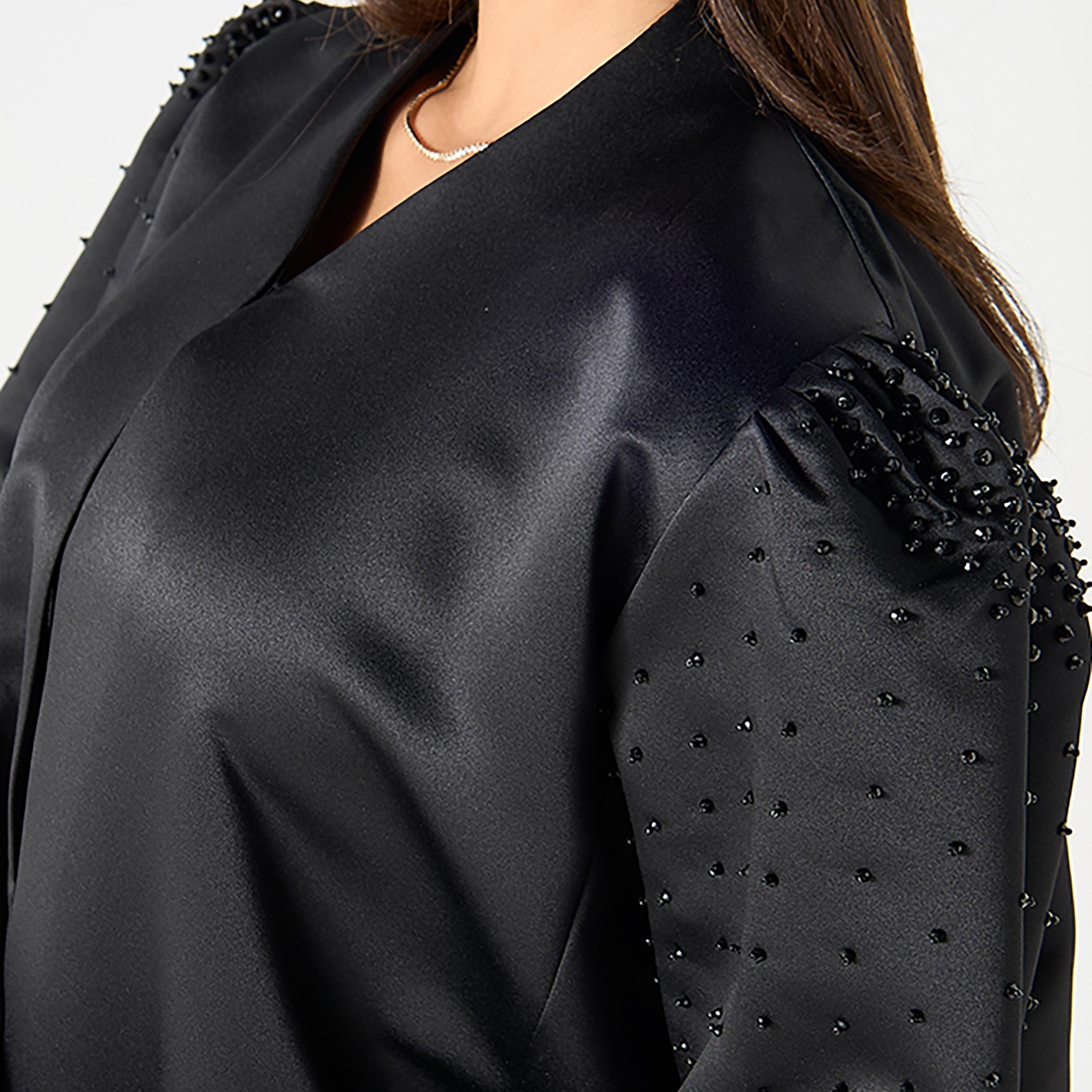 عباية نسائية سوداء بأكمام منفوخة مزينة بالكريستال مع حجاب من حديث المدينة-women-arabicclothing-abayas-image-3