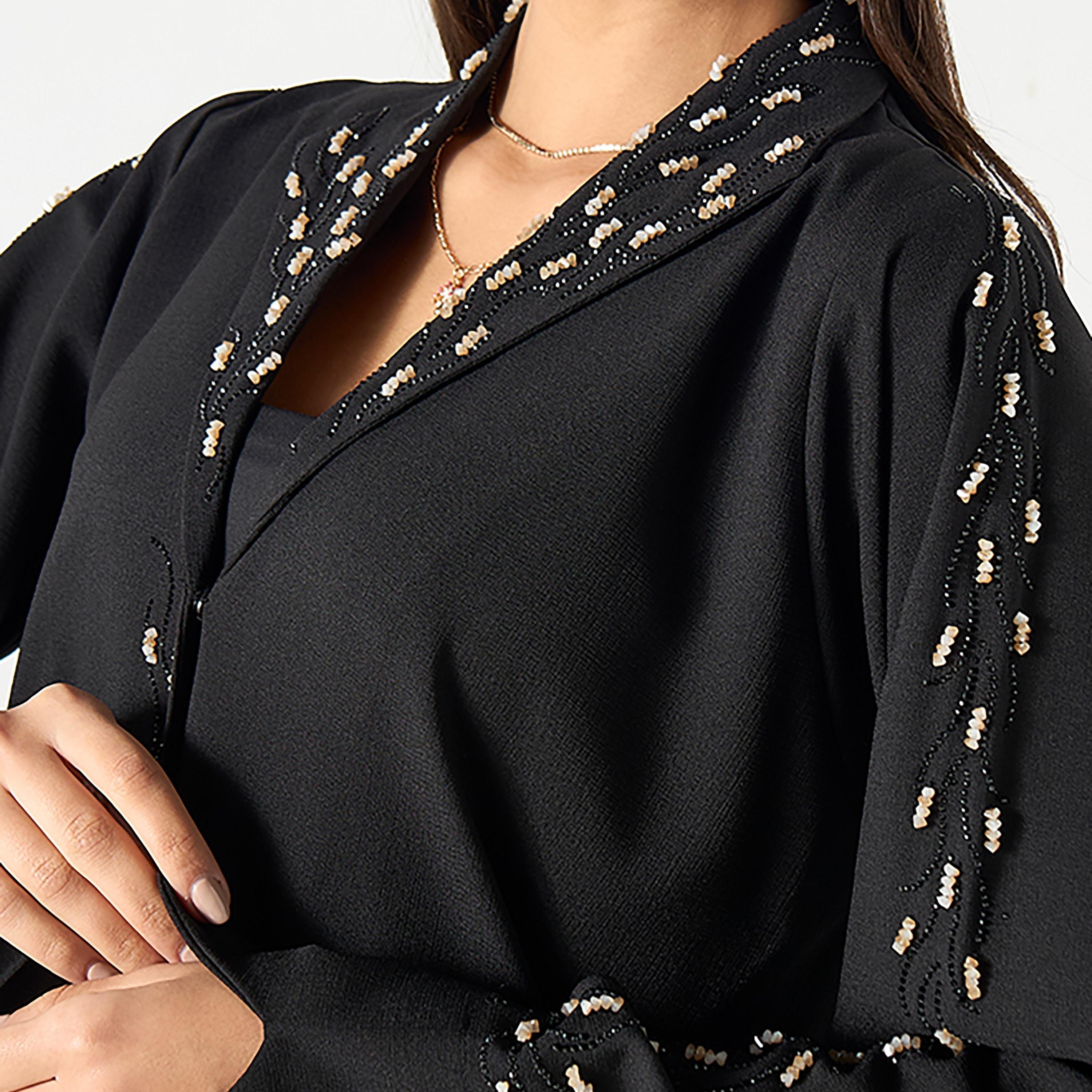 Hadiyath Al Madinah Black Intricate Embroidered Nada Women's Abaya with Hijab-women-arabicclothing-abayas-image-3
