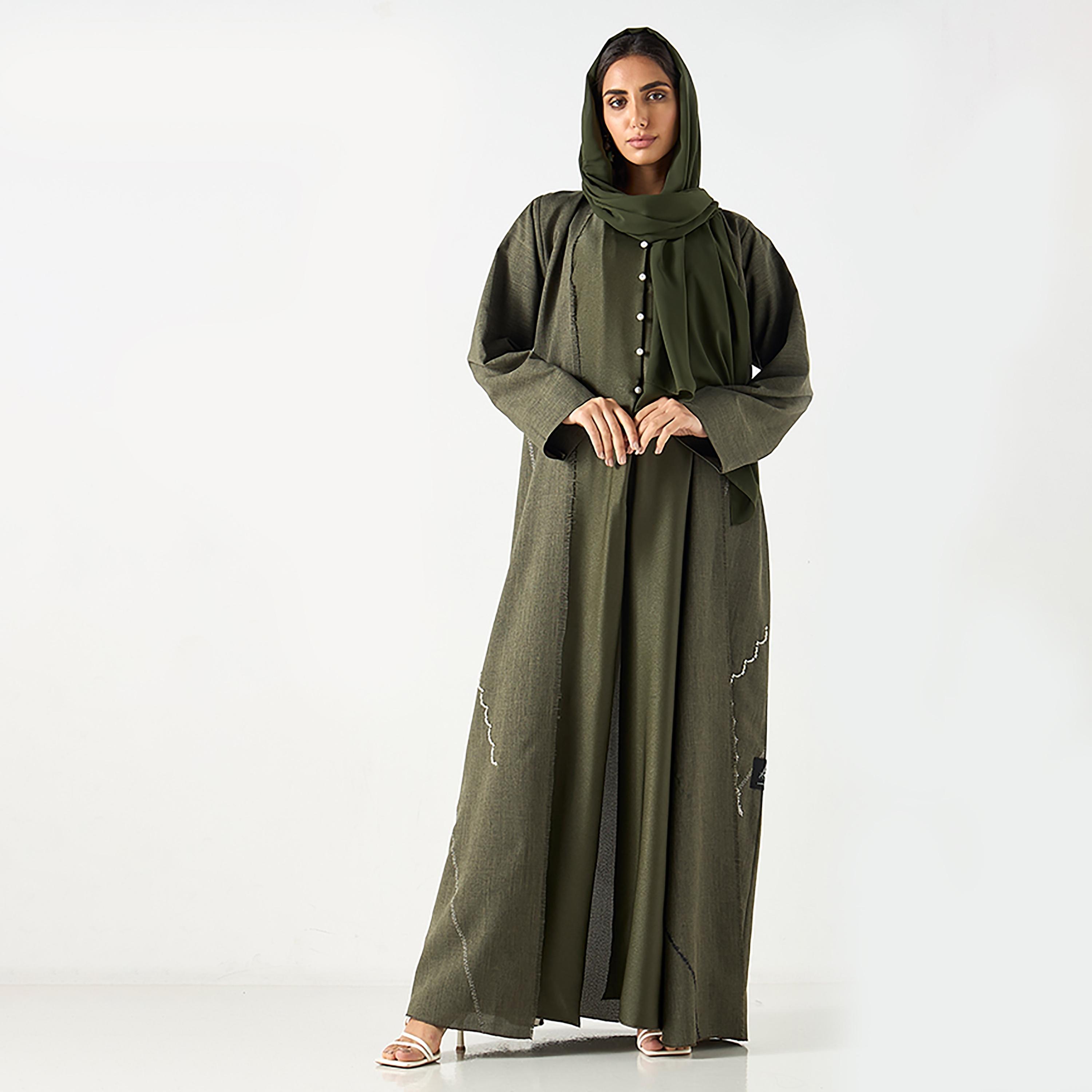 عباية ندى نسائية مطرزة باللون الزيتوني مع الحجاب من حديث المدينة-women-arabicclothing-abayas-image-1