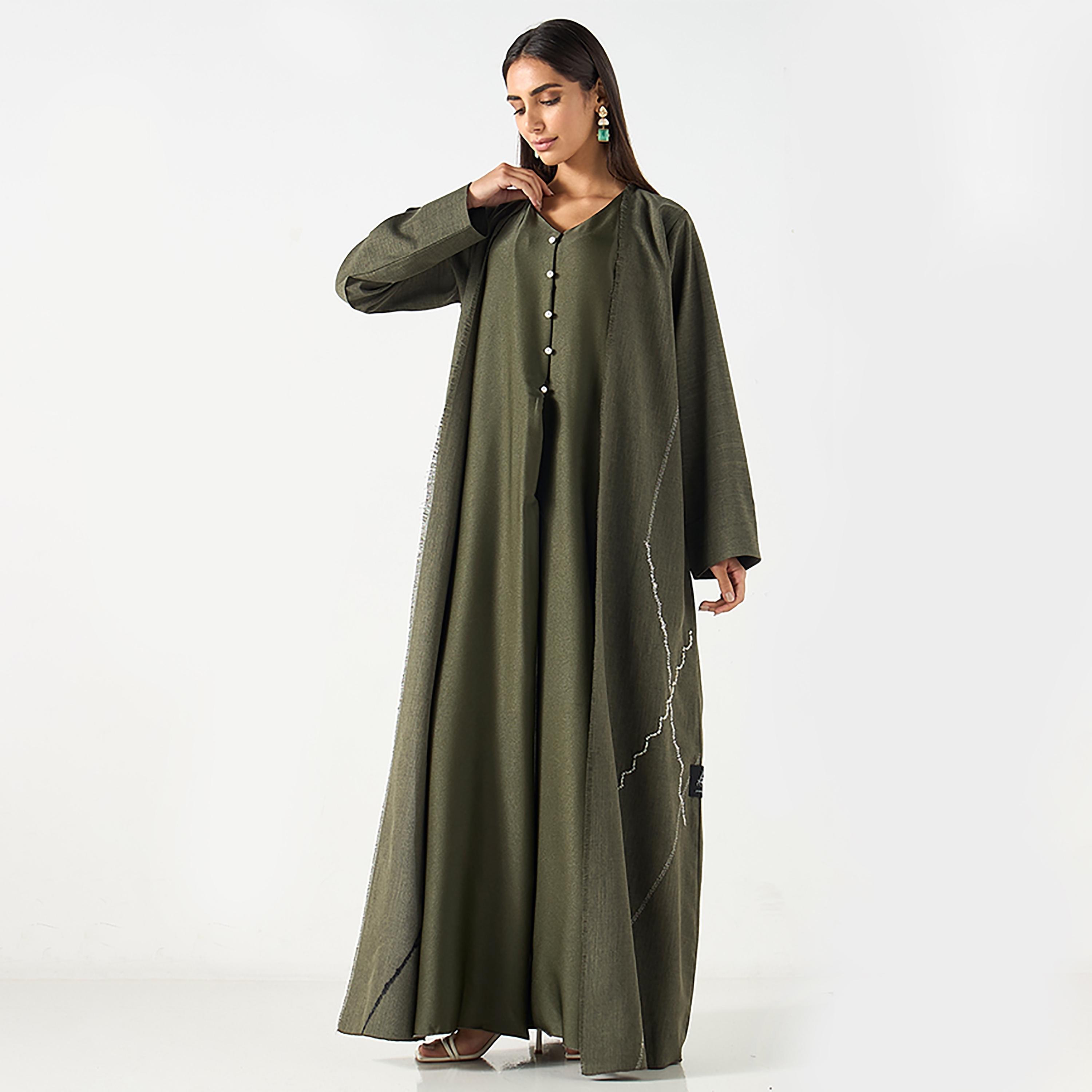 عباية ندى نسائية مطرزة باللون الزيتوني مع الحجاب من حديث المدينة-women-arabicclothing-abayas-image-3