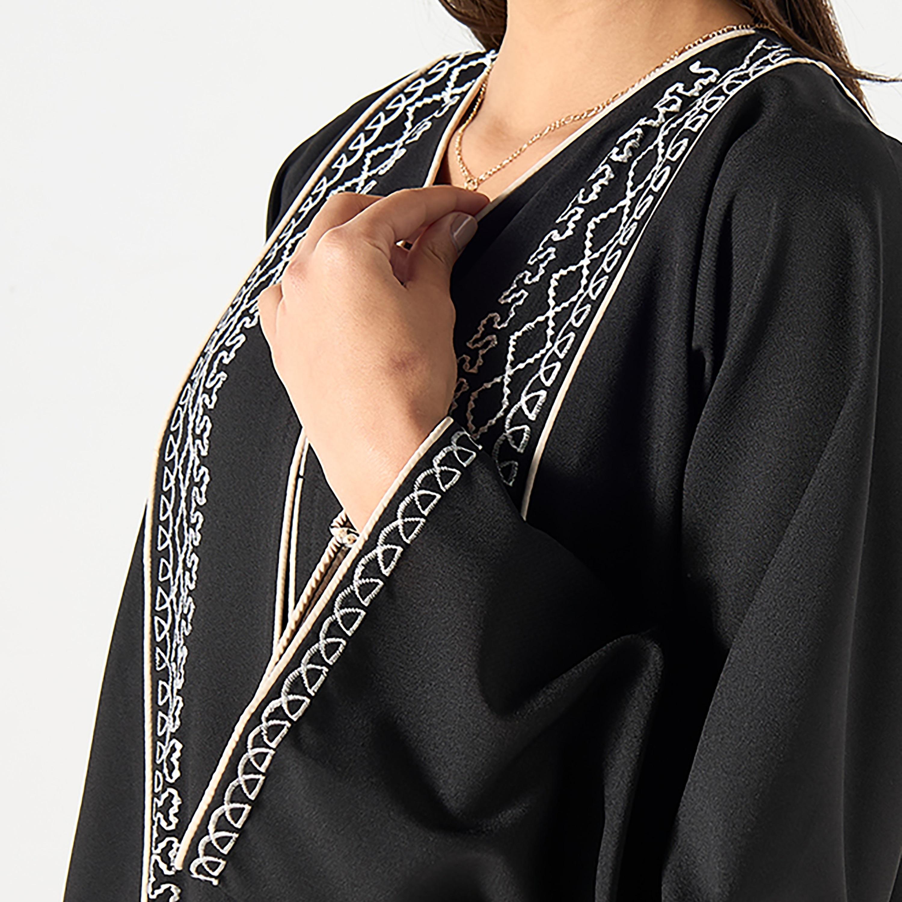 Hadiyath Al Madinah Black Intricate Embroidered Women's Abaya with Hijab-women-arabicclothing-abayas-image-2