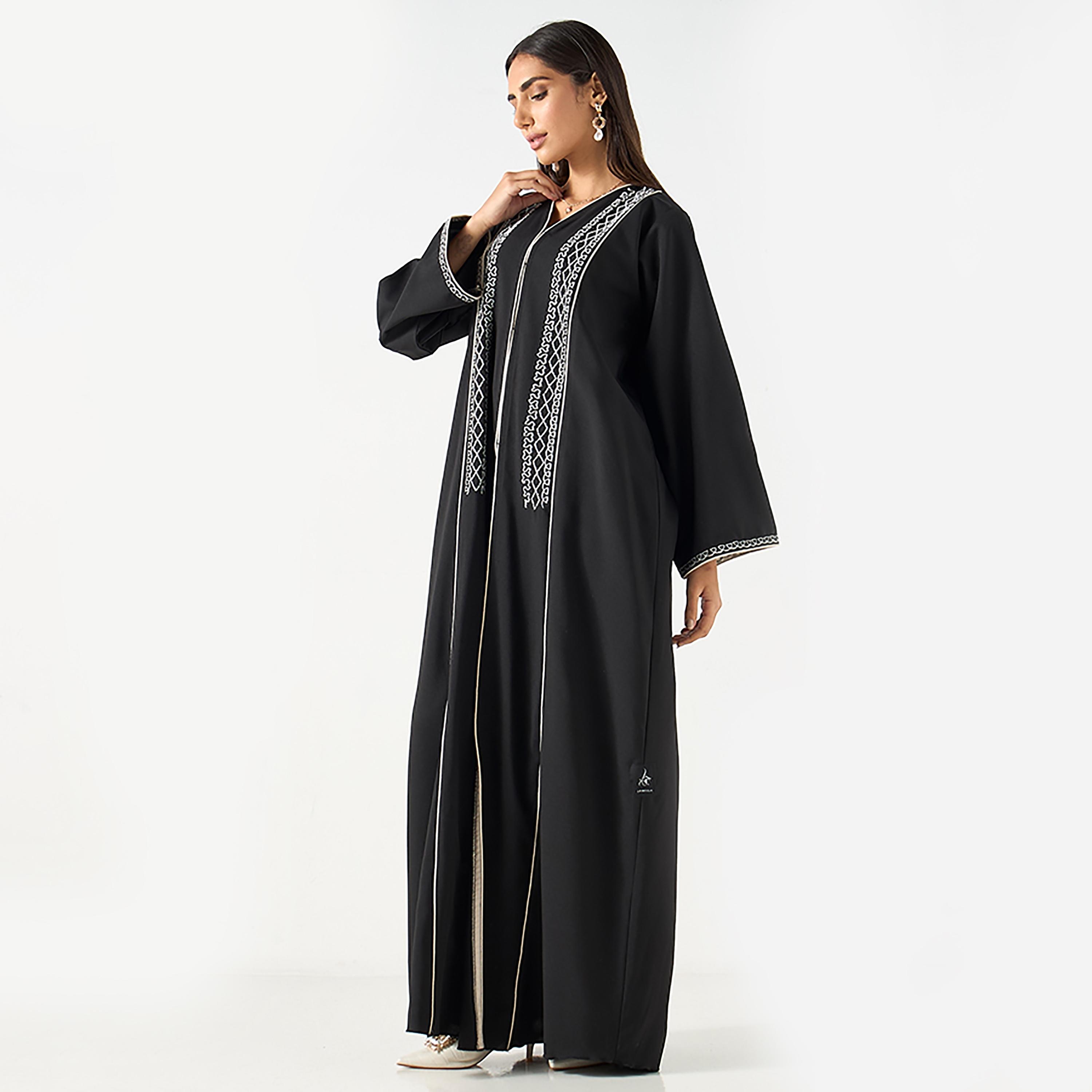 Hadiyath Al Madinah Black Intricate Embroidered Women's Abaya with Hijab-women-arabicclothing-abayas-image-3