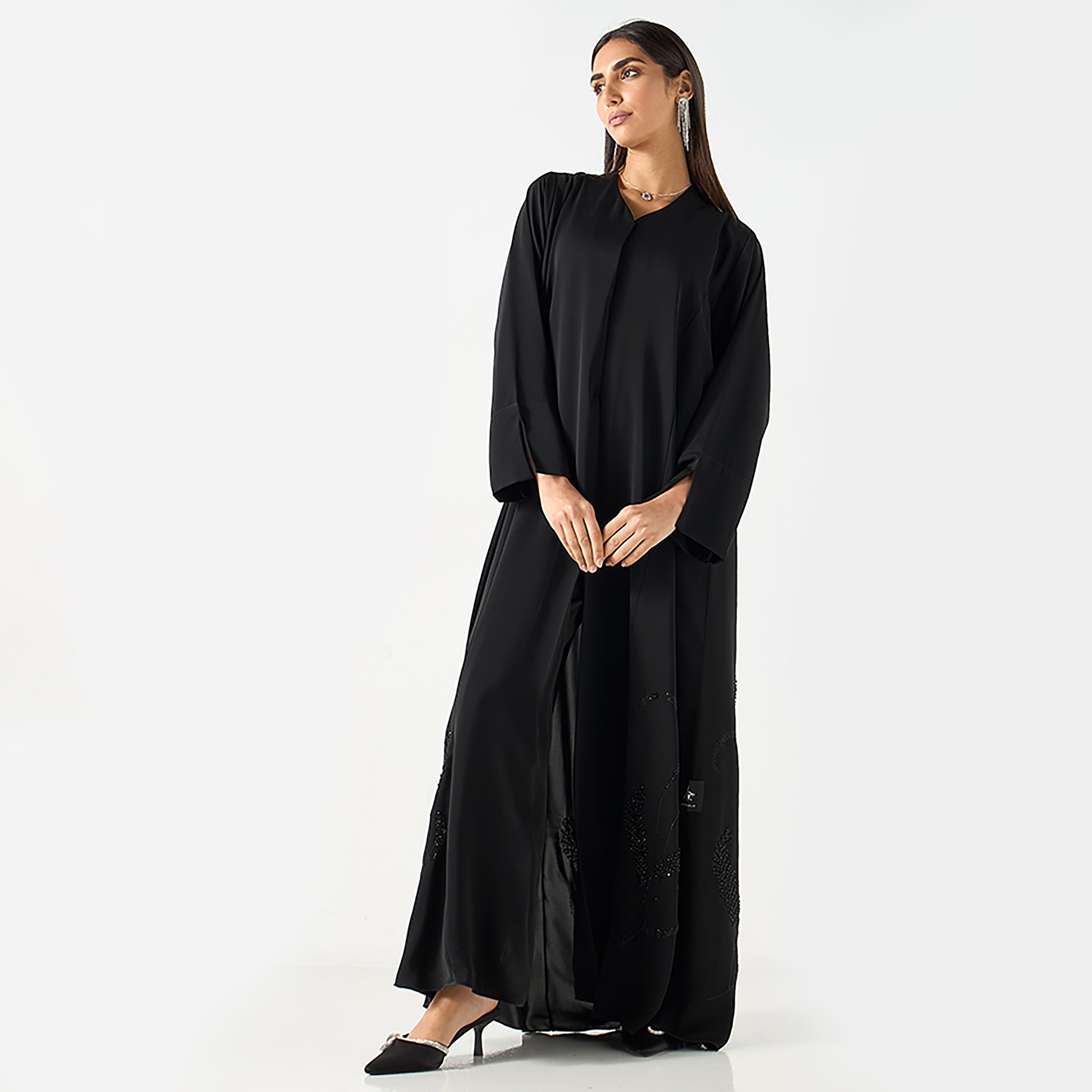 Hadiyath Al Madinah Black Embroidered Nada Women's Abaya with Hijab-women-arabicclothing-abayas-image-3