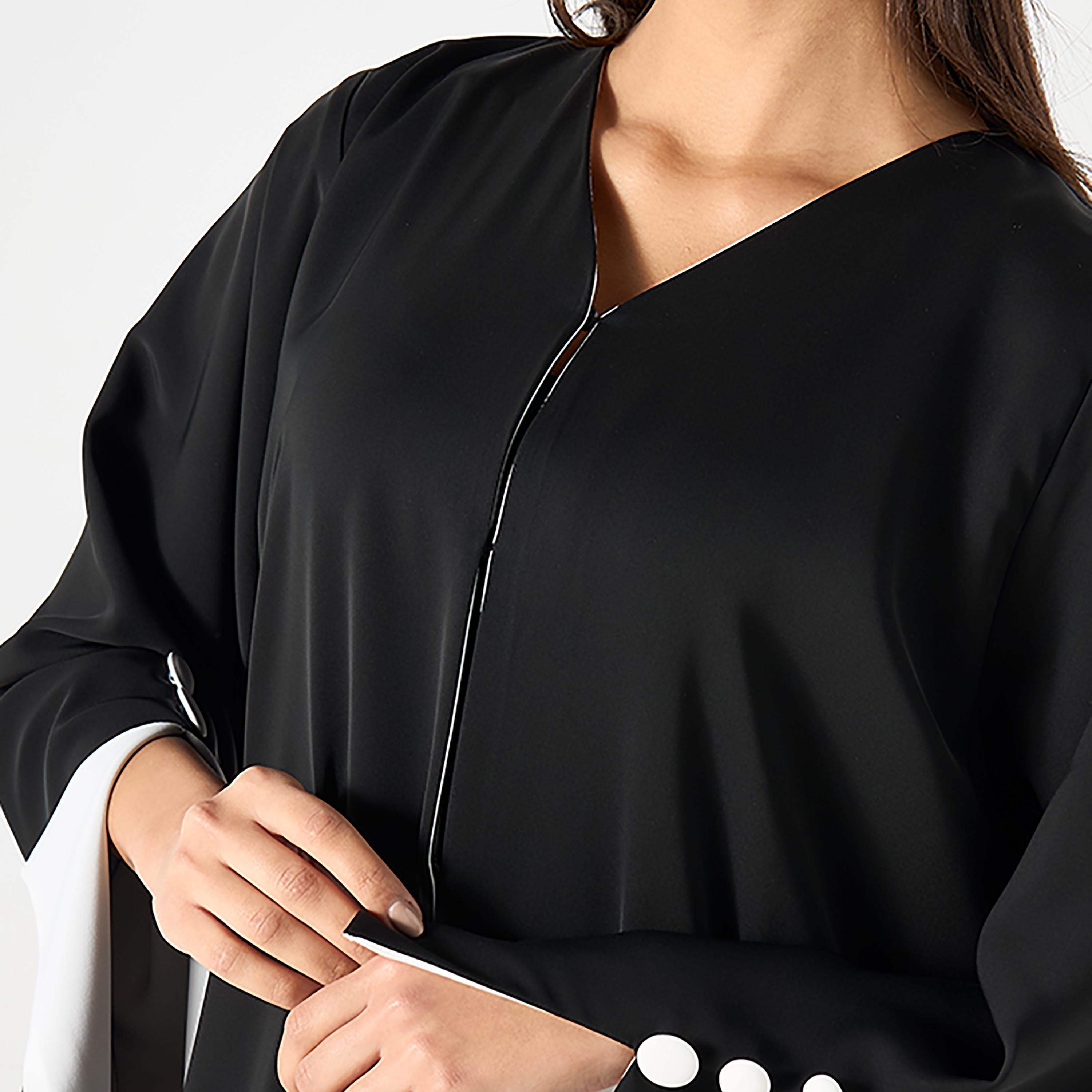 Hadiyath Al Madinah Black Striking Contrast Nada Women's Abaya with Hijab-women-arabicclothing-abayas-image-3