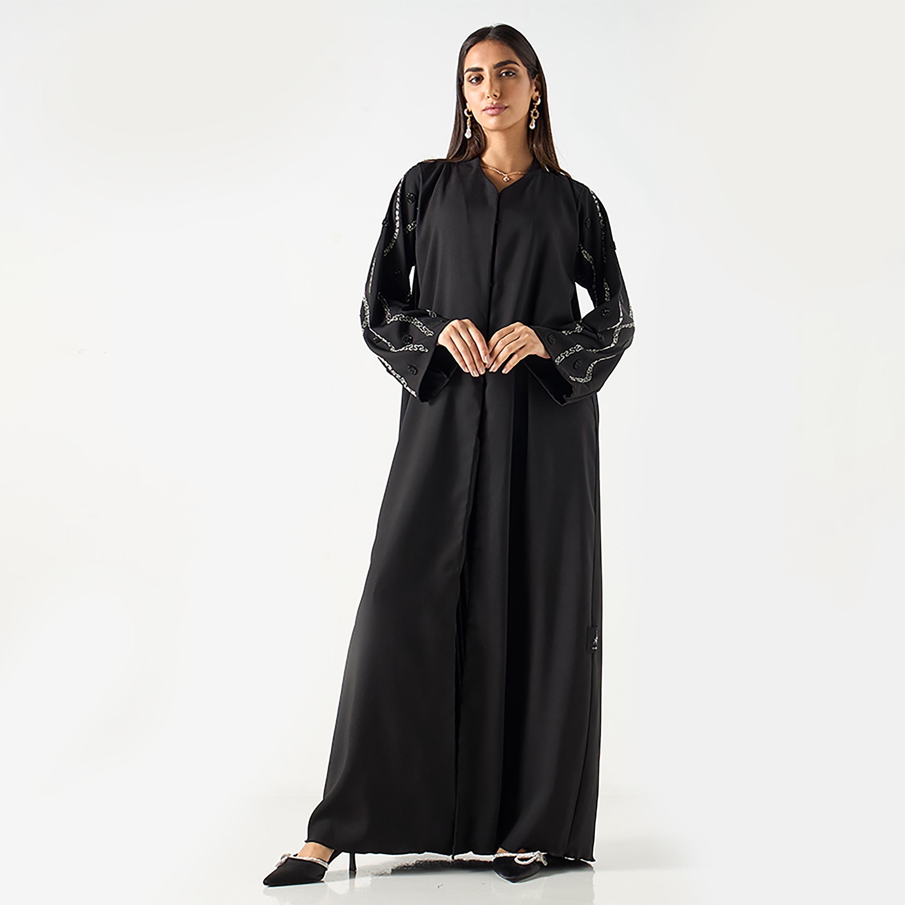 عباية ندى نسائية مع حجاب مطرزة باللون الأسود من حديث المدينة-women-arabicclothing-abayas-image-1