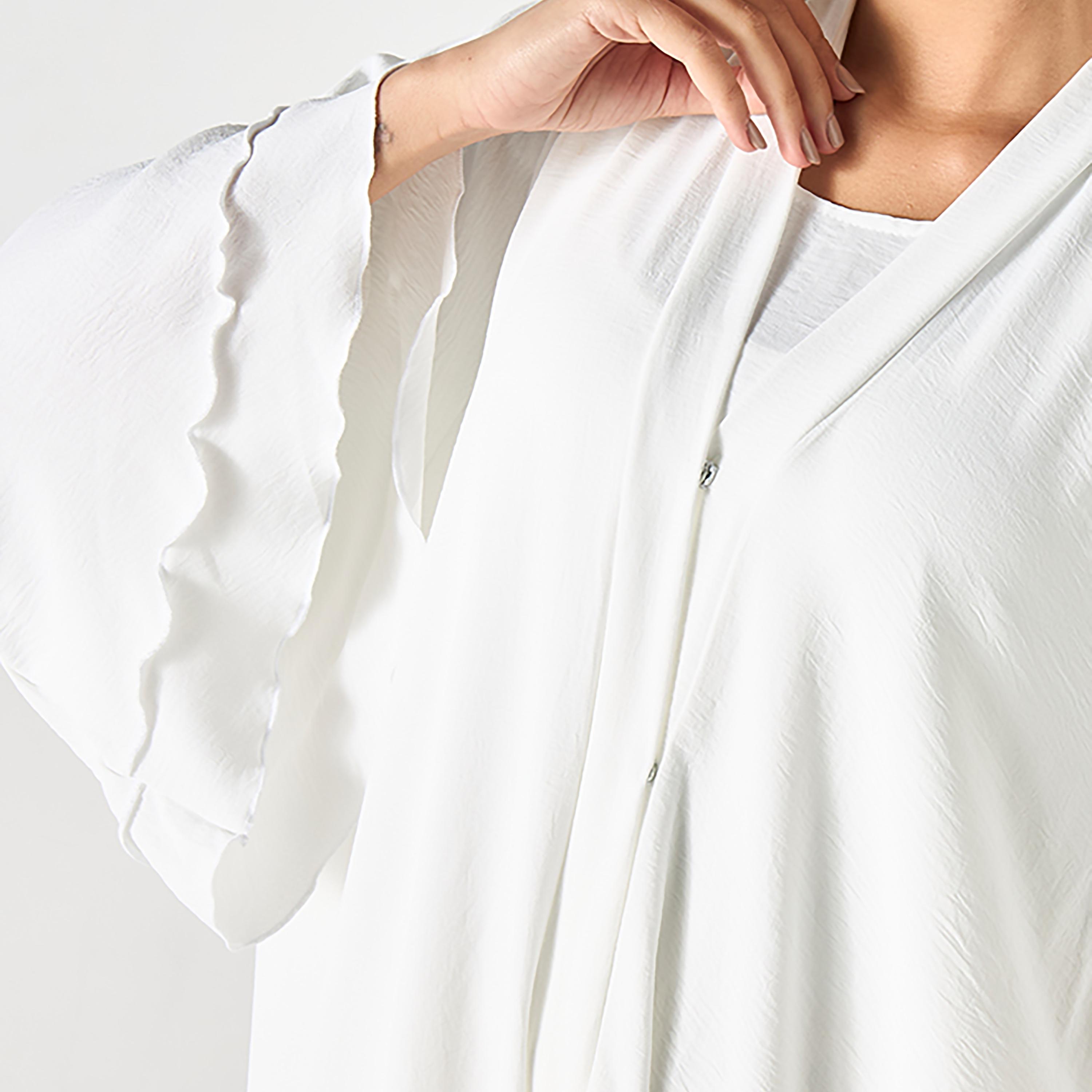 Hadiyath Al Madinah White Classic Flowy Crepe Women's Abaya with Hijab-women-arabicclothing-abayas-image-2