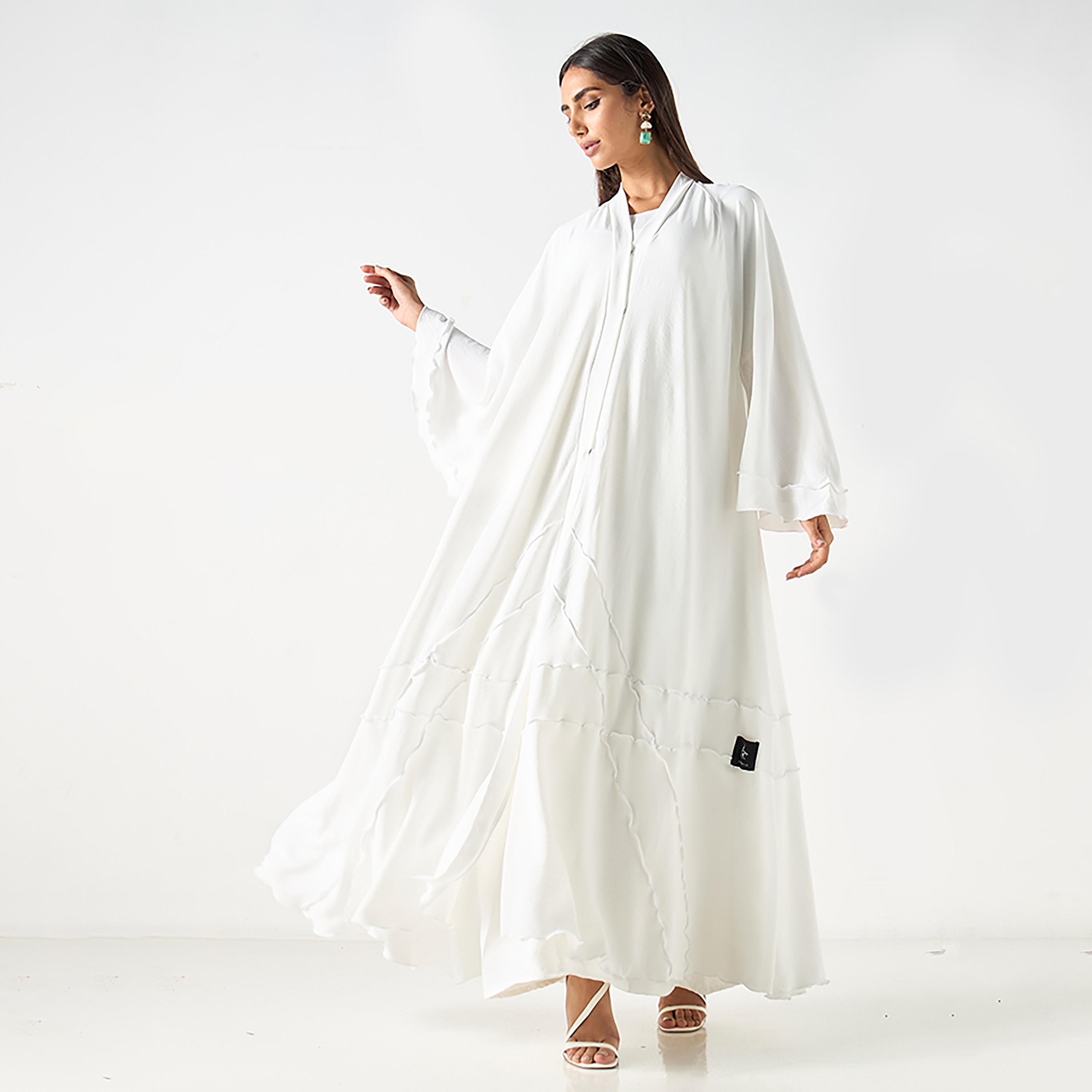 Hadiyath Al Madinah White Classic Flowy Crepe Women's Abaya with Hijab-women-arabicclothing-abayas-image-3