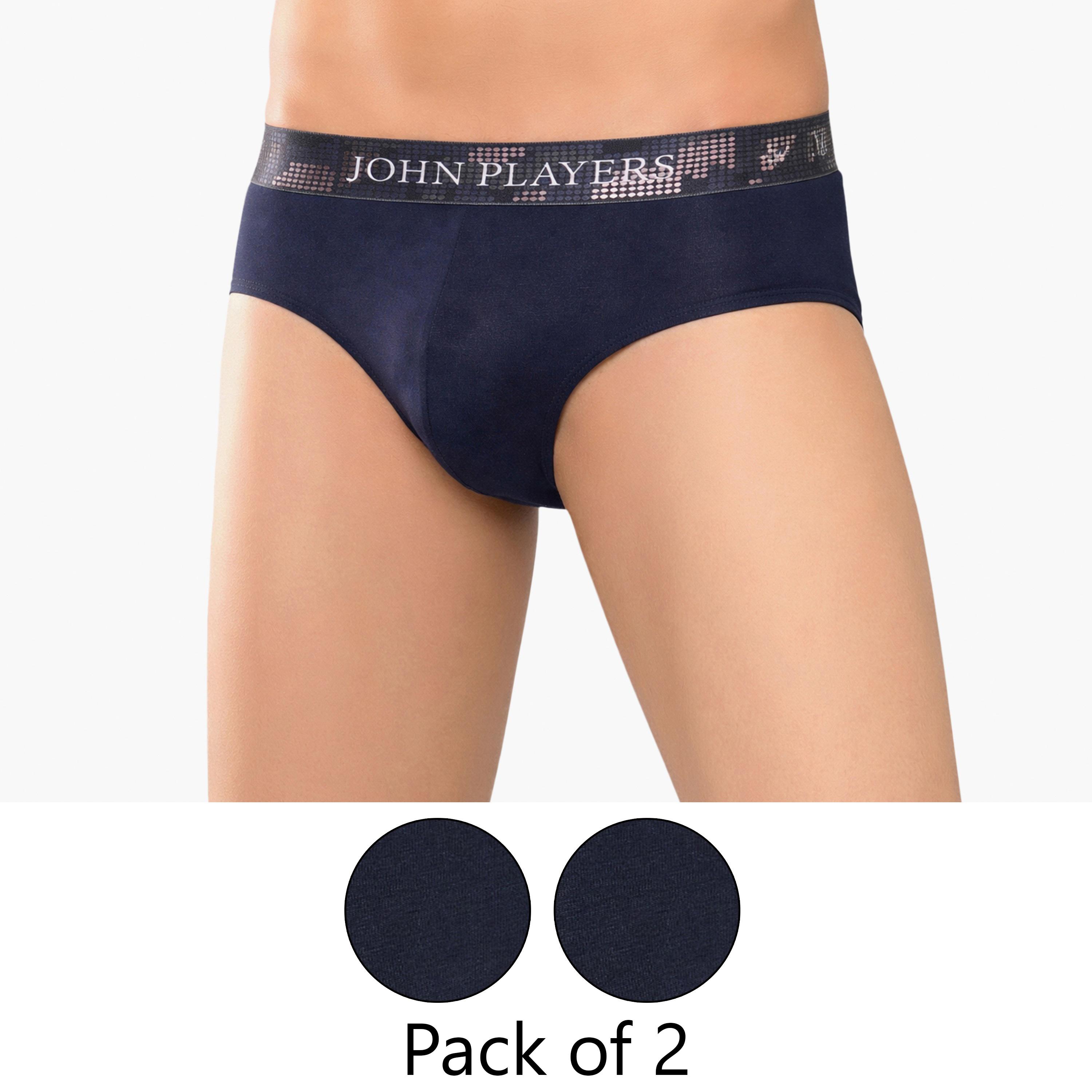 John Player Pack of 2 Brand Print Waistband Men's Briefs-men-clothing-innerwear-underwear-image-1