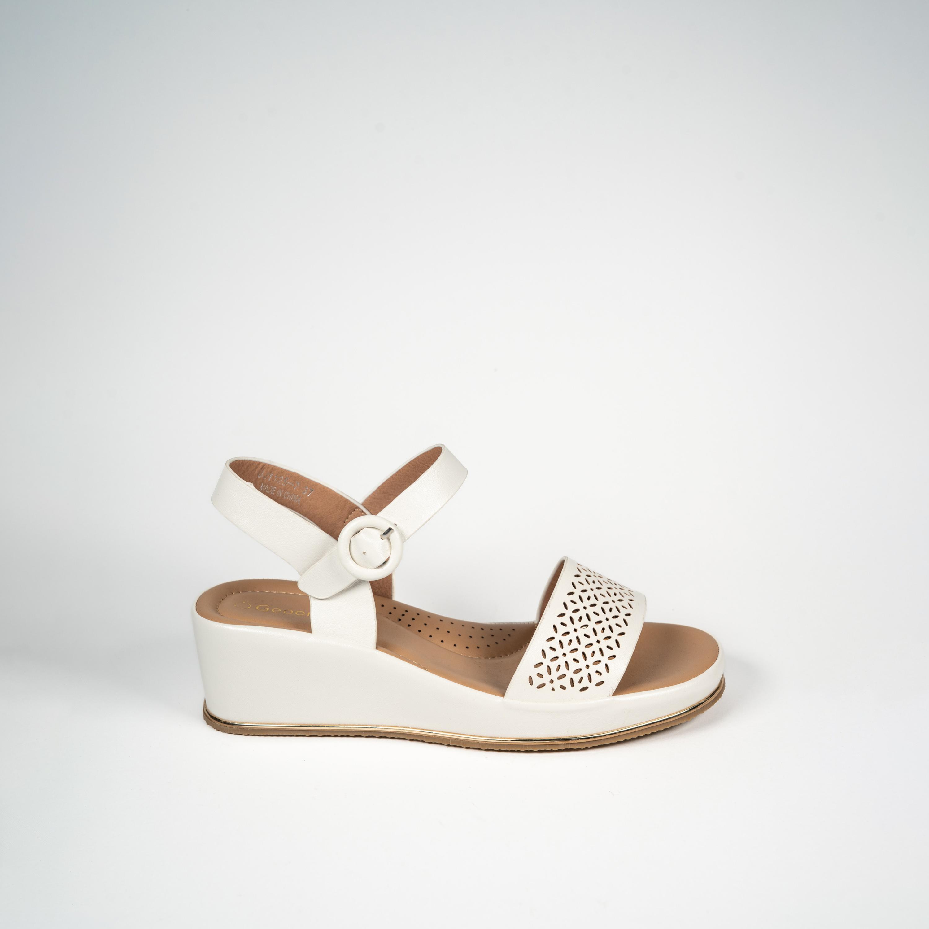 Geoomnii Women's Buckle Quay Wedge Strap Sandals | JJ1125-7-WHITE-women-shoes-sandals-heeled-image-4