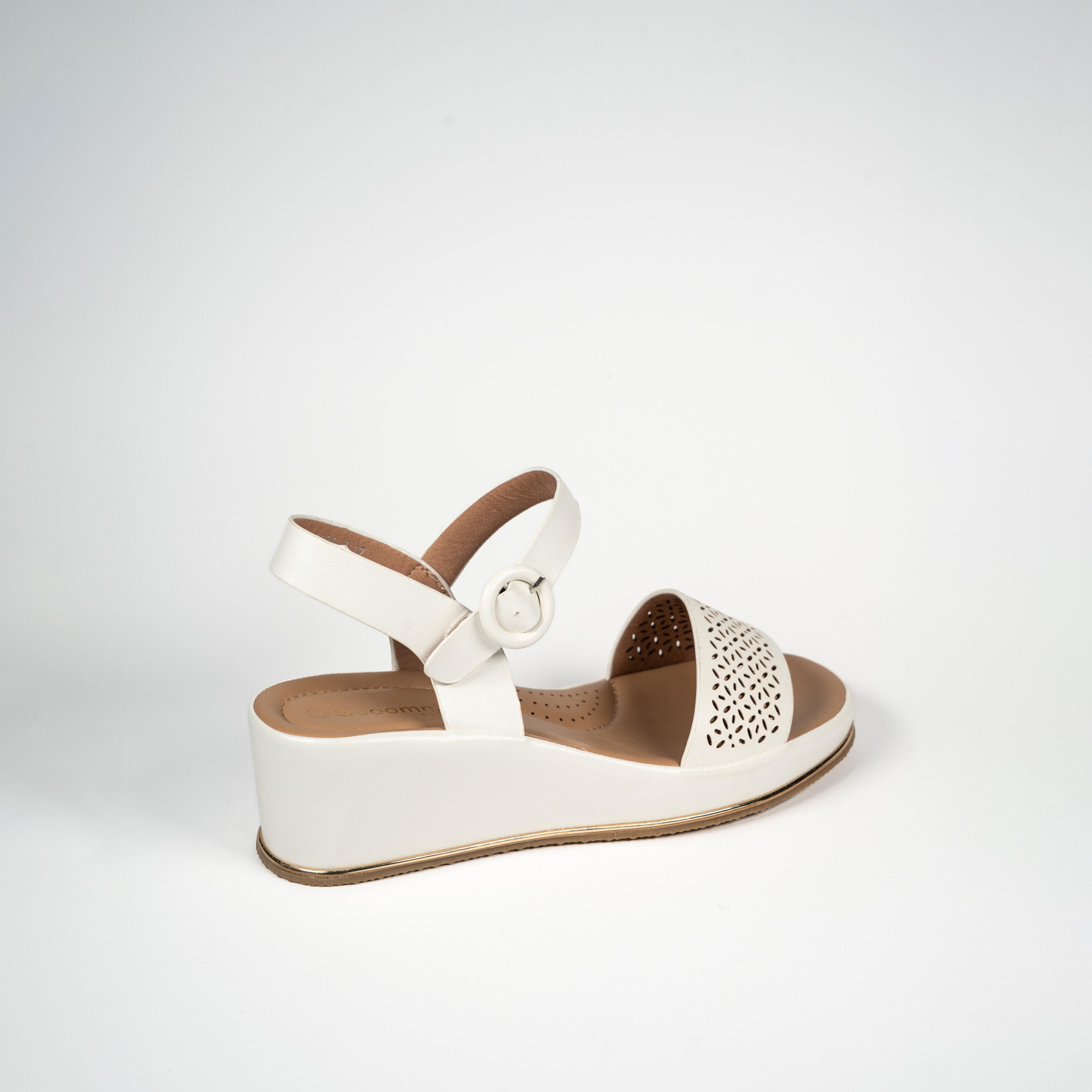 Geoomnii Women's Buckle Quay Wedge Strap Sandals | JJ1125-7-WHITE-women-shoes-sandals-heeled-image-5