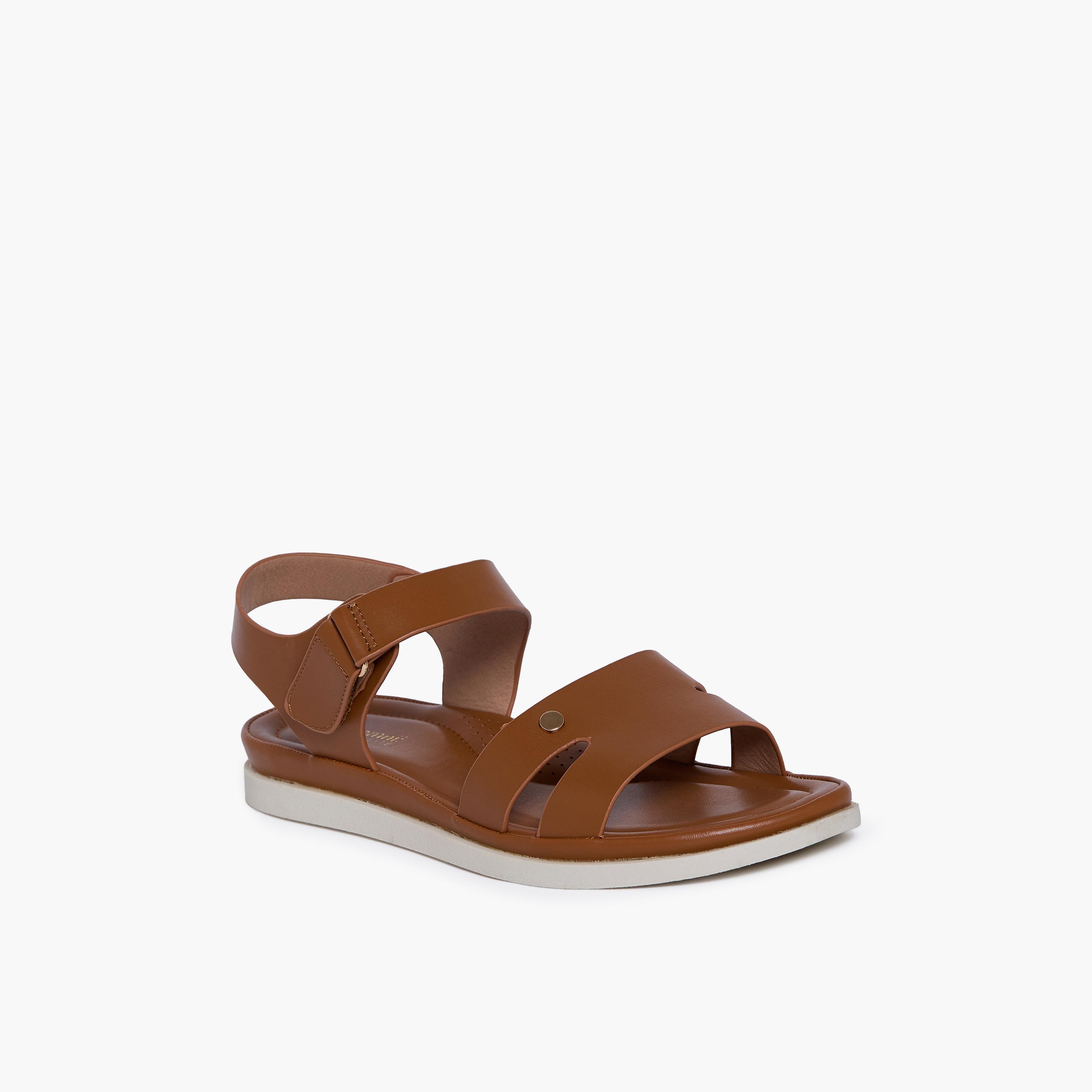 جيومني - صندل هوين نعل سميك مشبك وحلقة للنساء | JJ1601-KN-3-BROWN-women-shoes-sandals-flats-image-1