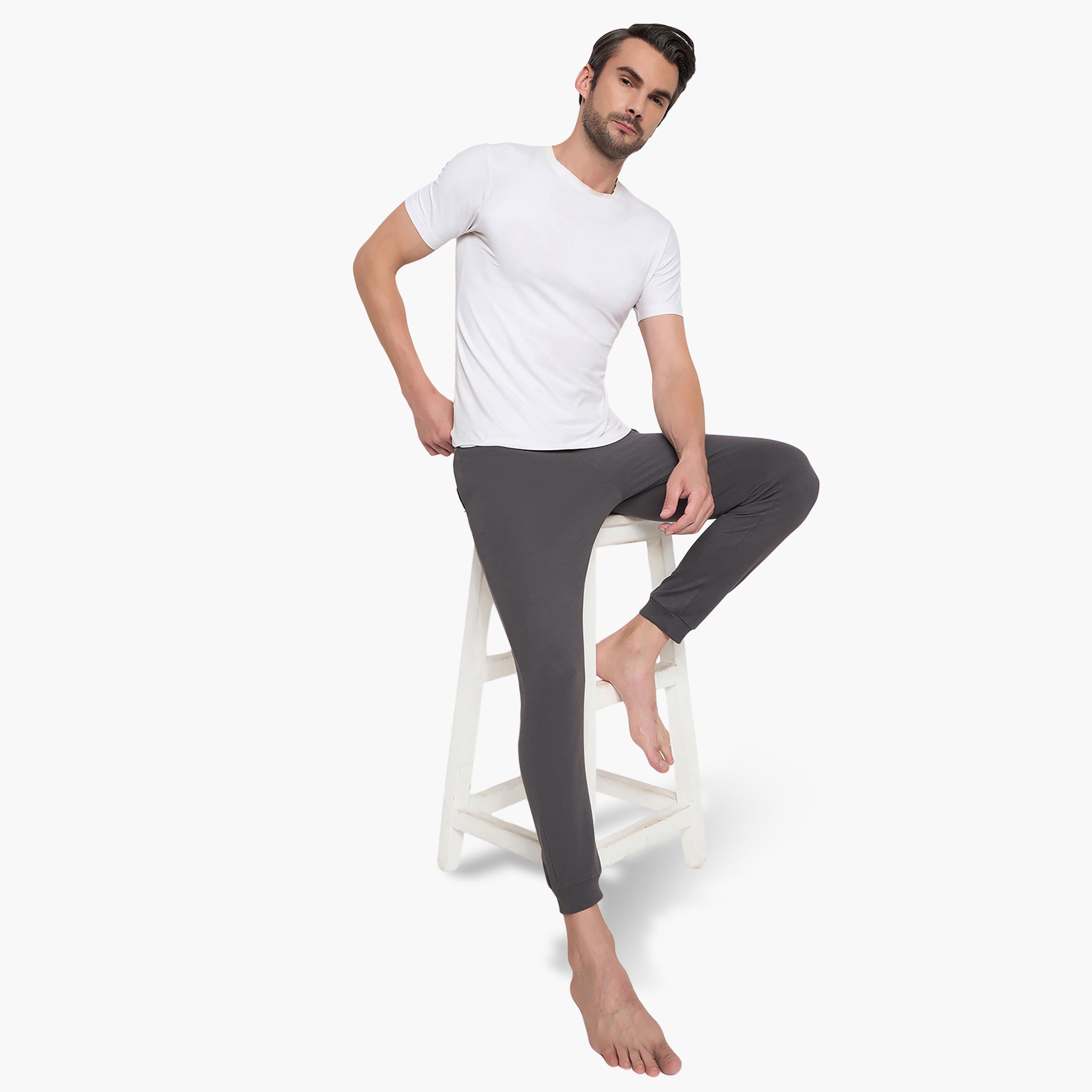 John Player Plain Mid-Rise Elasticated Waist Men's Joggers-men-clothing-nightwear-pyjamaandshorts-image-2