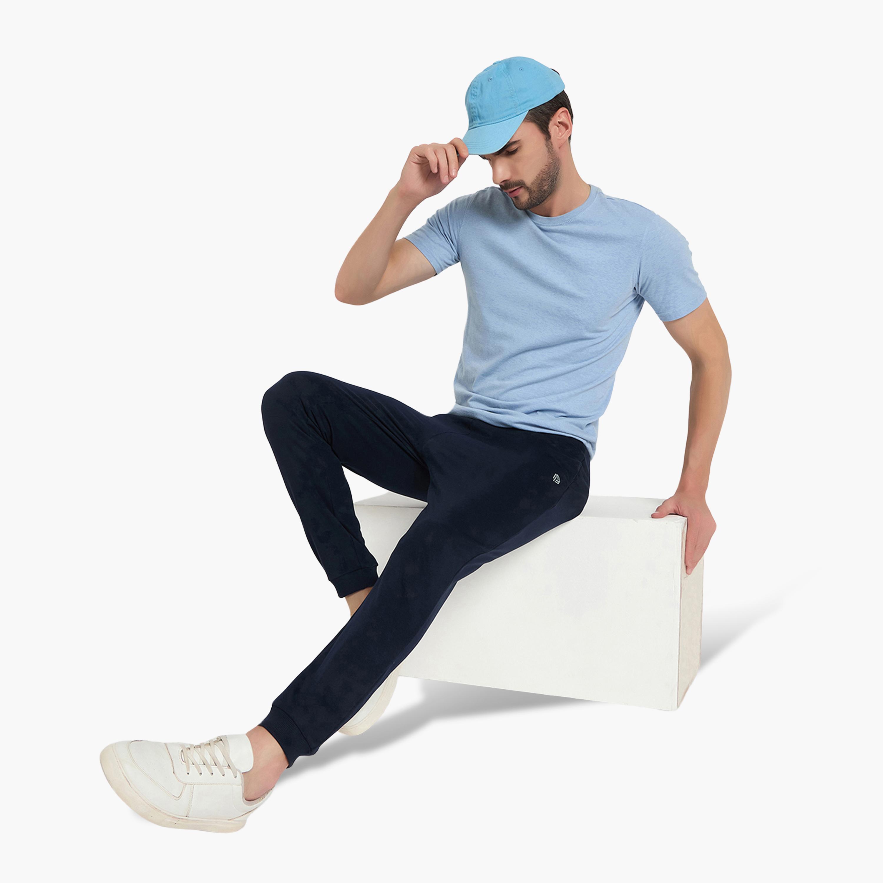 John Player Plain Mid-Rise Elasticated Waist Men's Joggers-men-clothing-nightwear-pyjamaandshorts-image-2