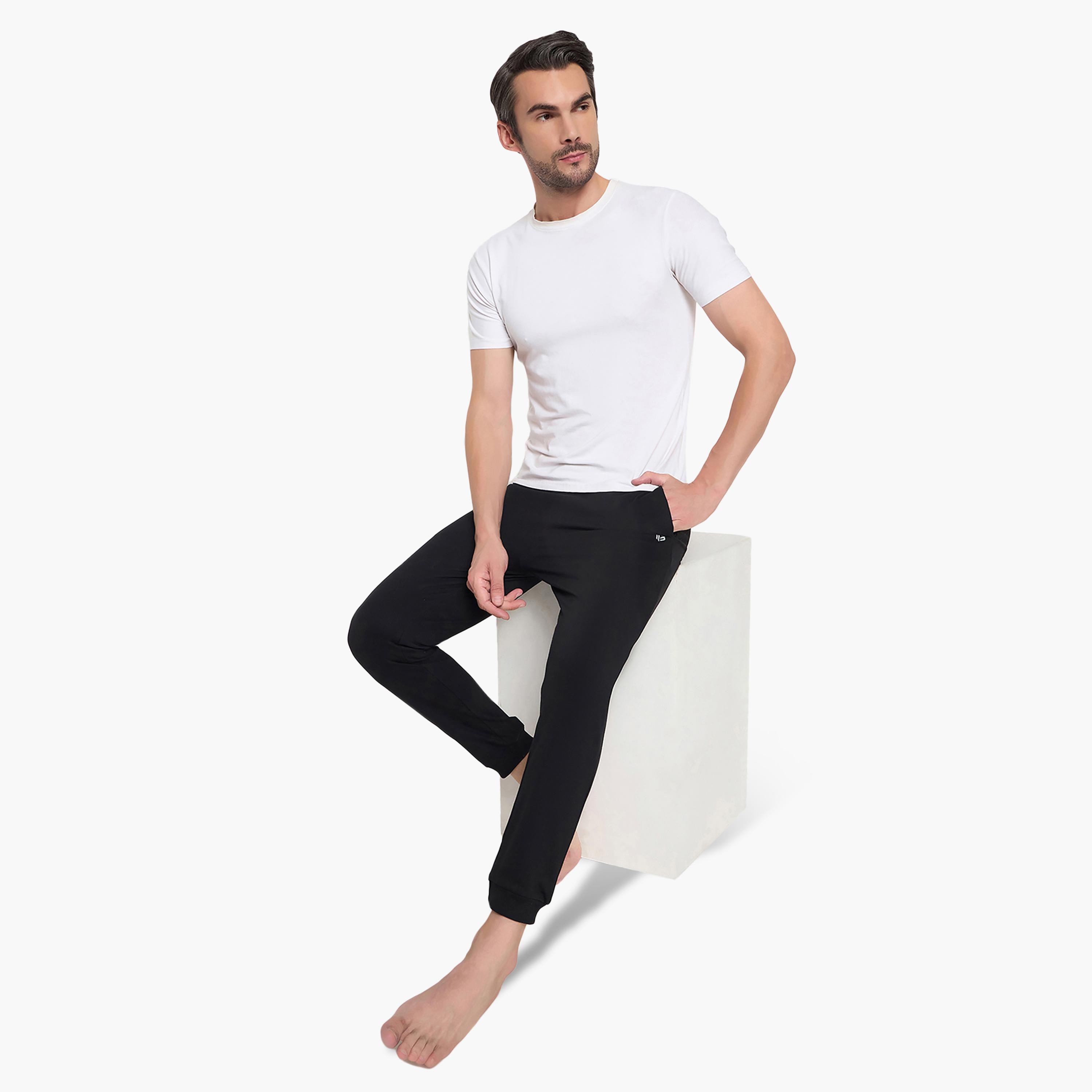 John Player Plain Mid-Rise Elasticated Waist Men's Joggers-men-clothing-nightwear-pyjamaandshorts-image-2