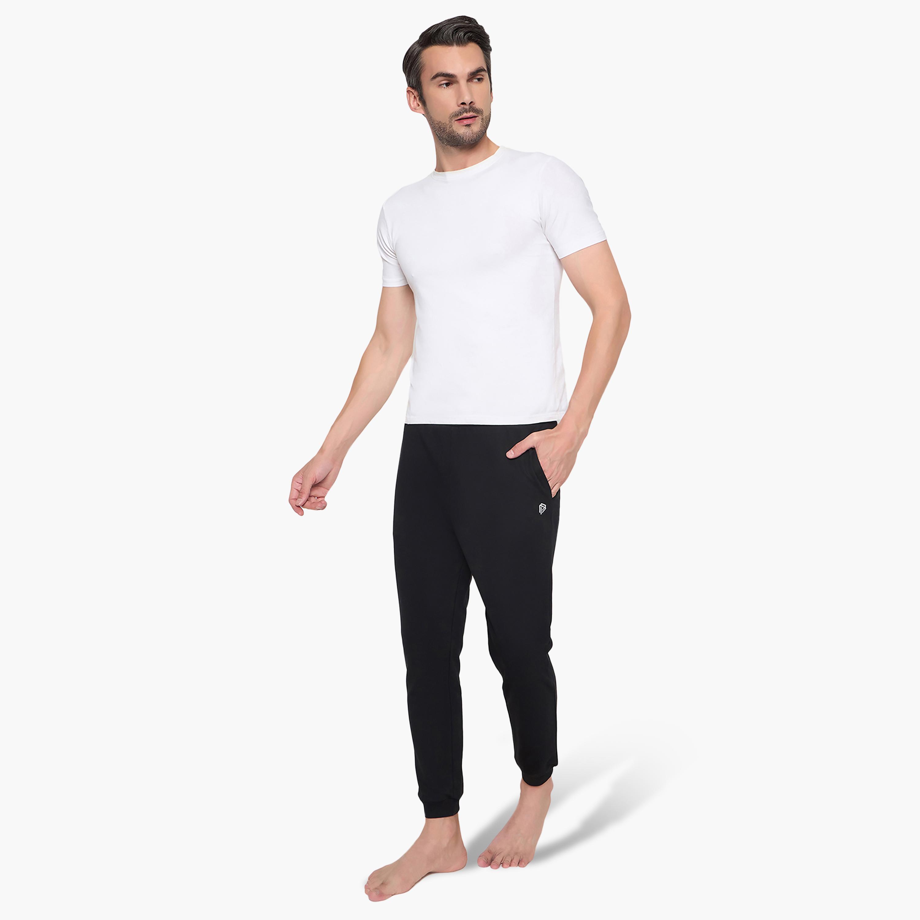 John Player Plain Mid-Rise Elasticated Waist Men's Joggers-men-clothing-nightwear-pyjamaandshorts-image-3