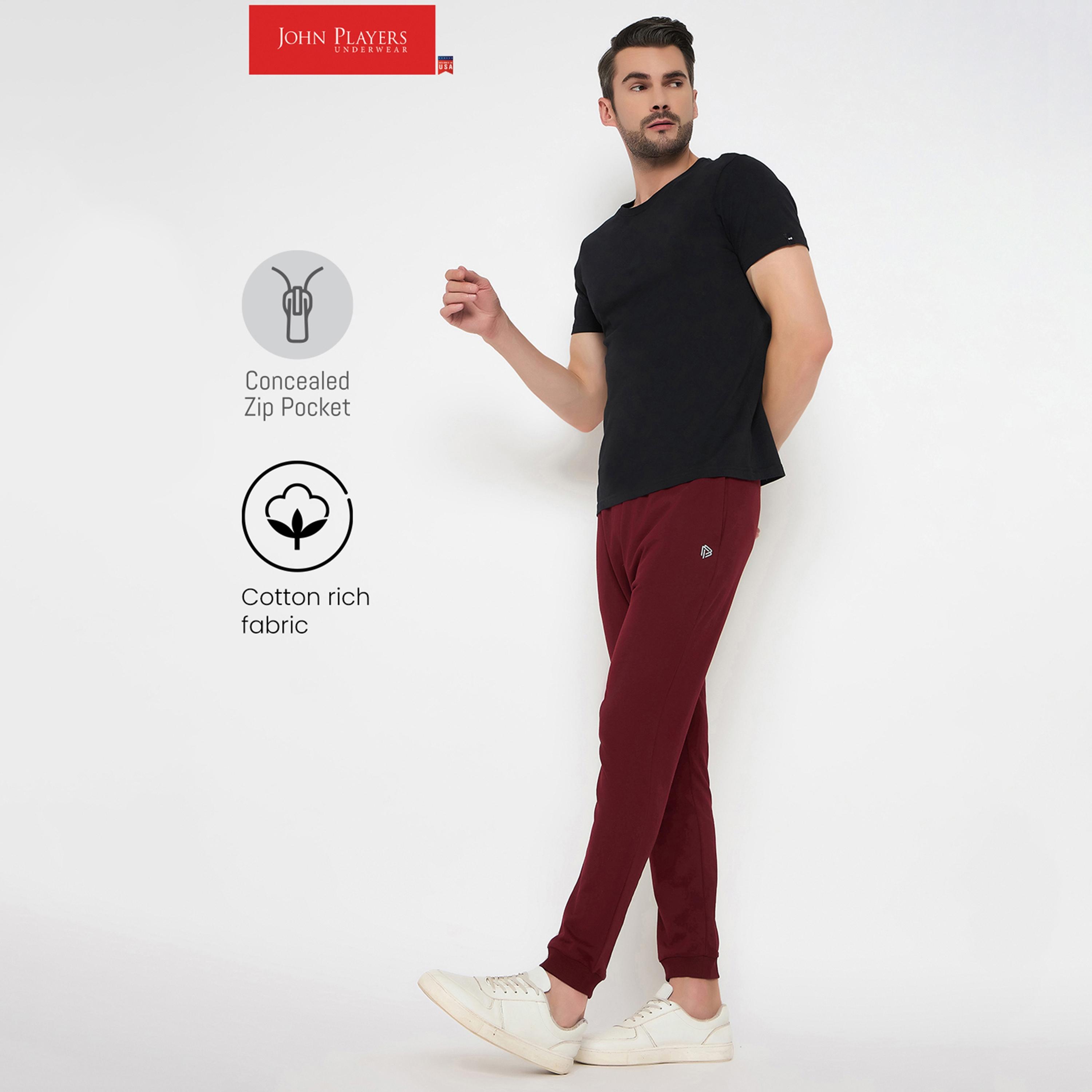 John Player Plain Mid-Rise Elasticated Waist Men's Joggers-men-clothing-nightwear-pyjamaandshorts-image-8