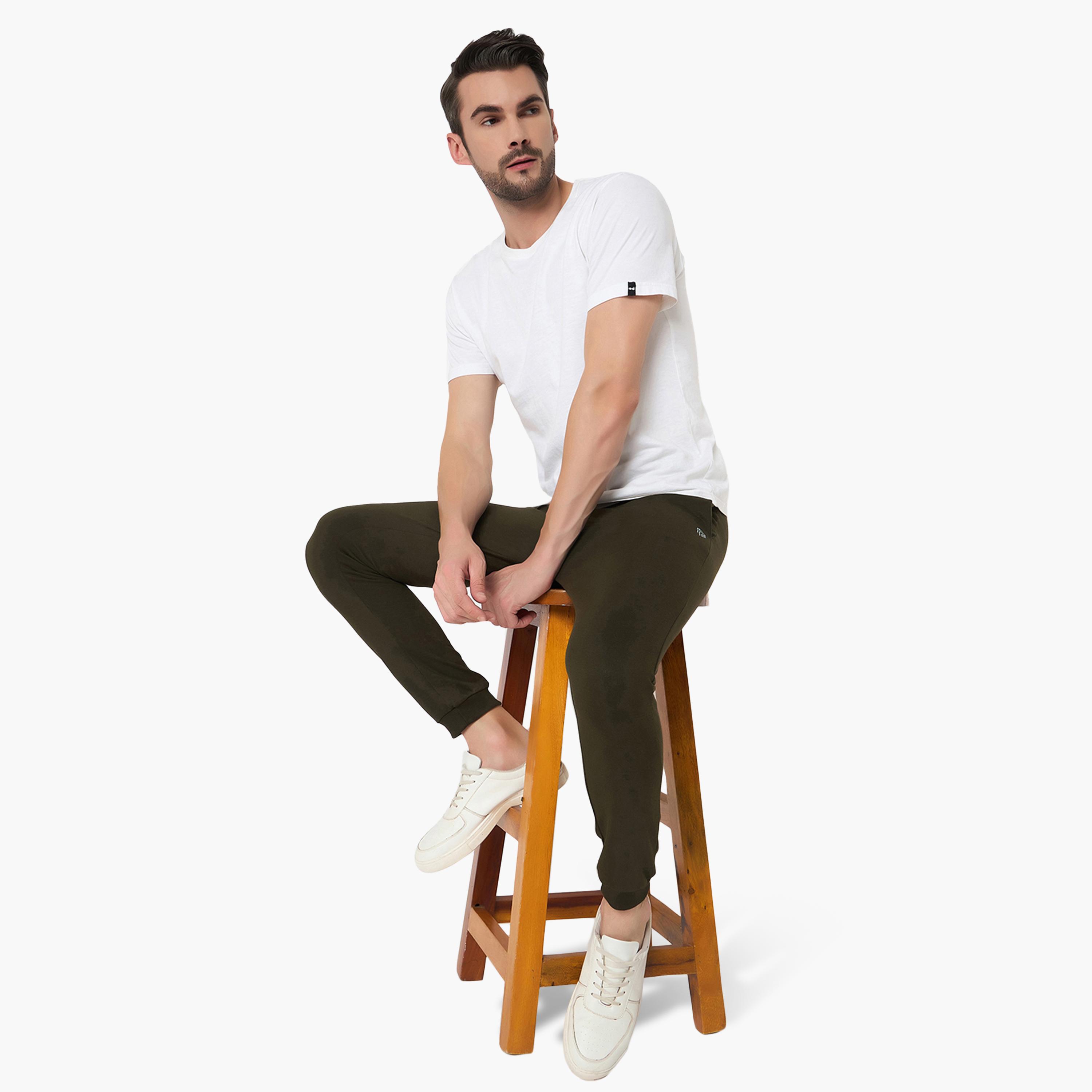 John Player Plain Mid-Rise Elasticated Waist Men's Joggers-men-clothing-nightwear-pyjamaandshorts-image-2