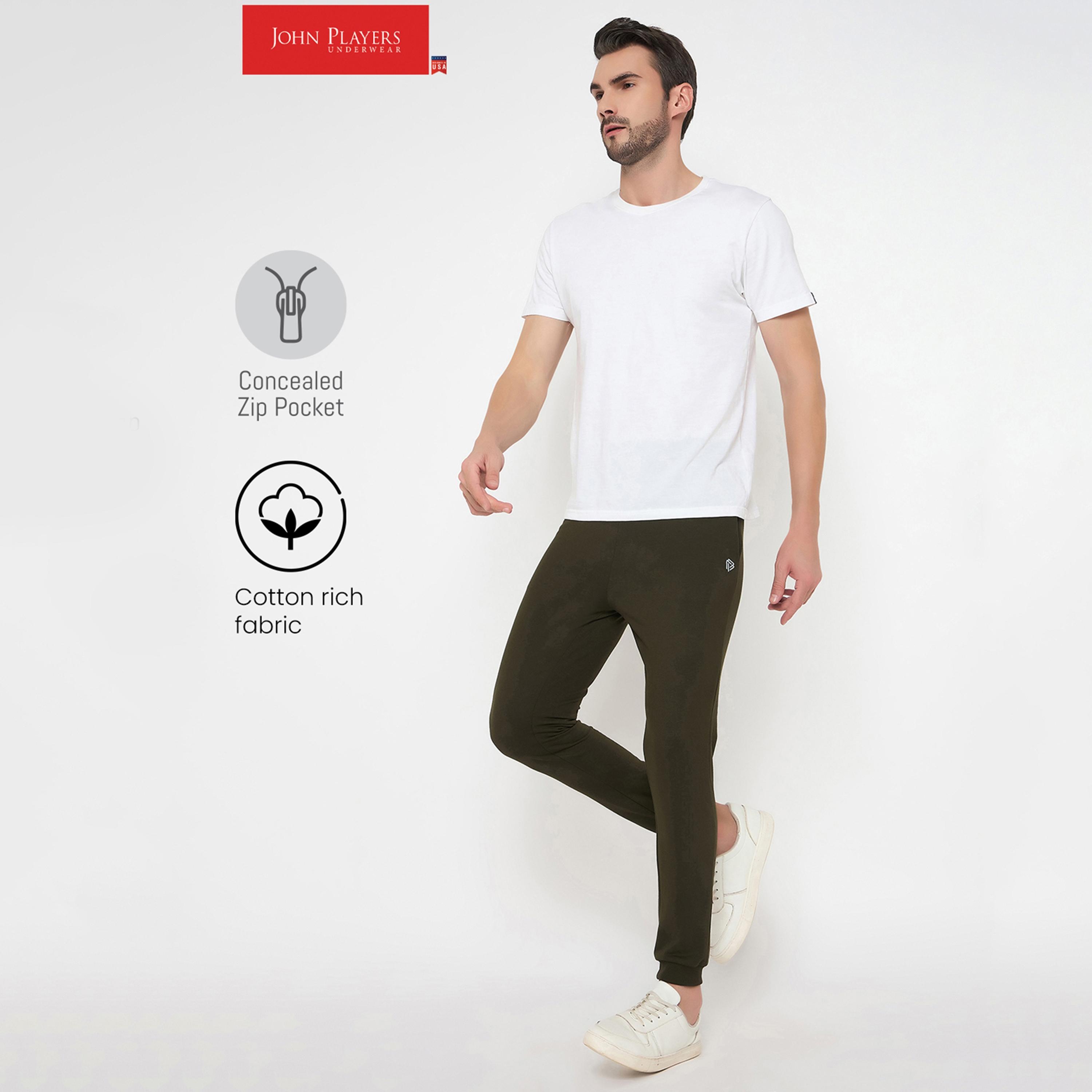 John Player Plain Mid-Rise Elasticated Waist Men's Joggers-men-clothing-nightwear-pyjamaandshorts-image-8