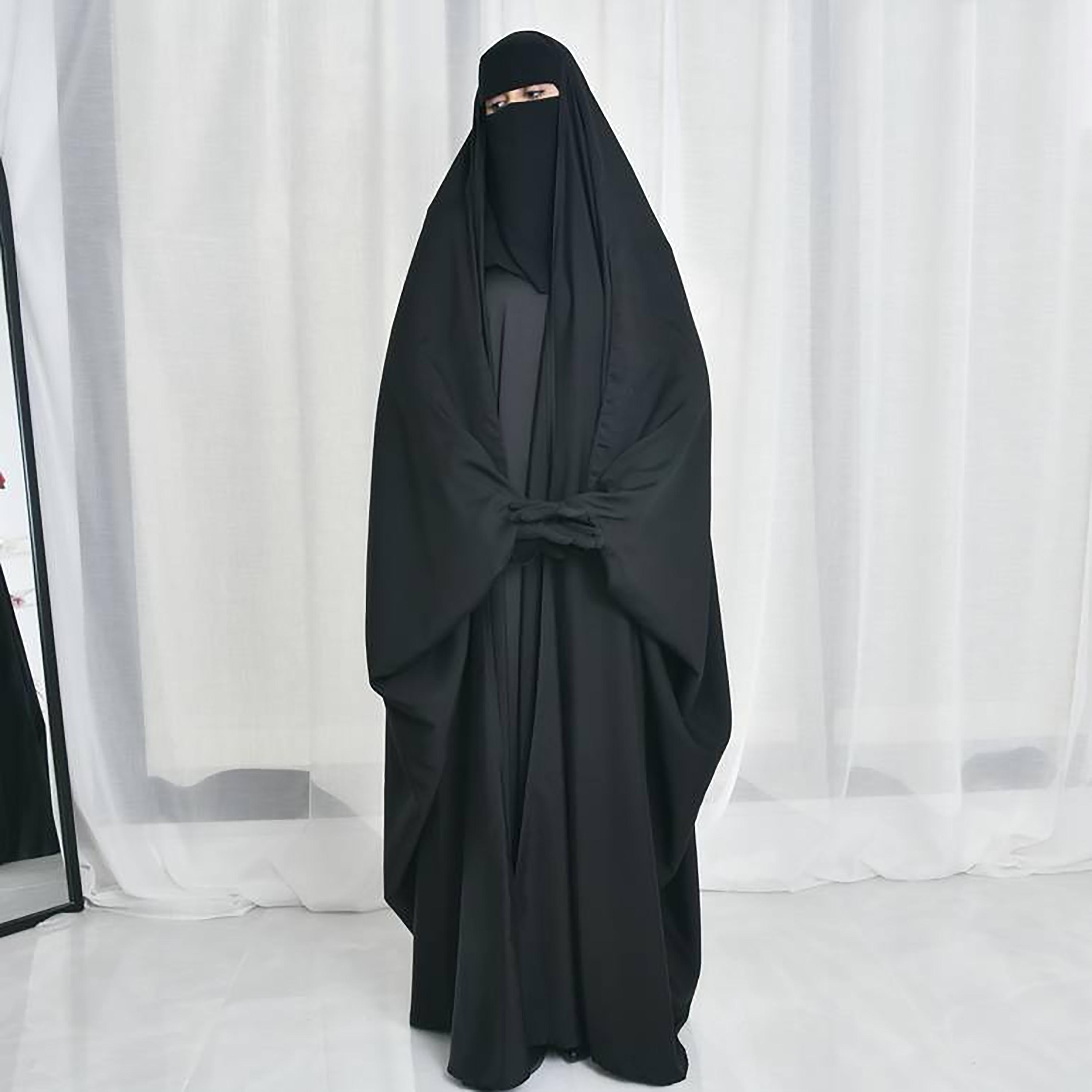 Hawraa Abaya Black Linen Women's Butterfly Cut Abaya with Niqab-women-arabicclothing-prayerclothing-image-1