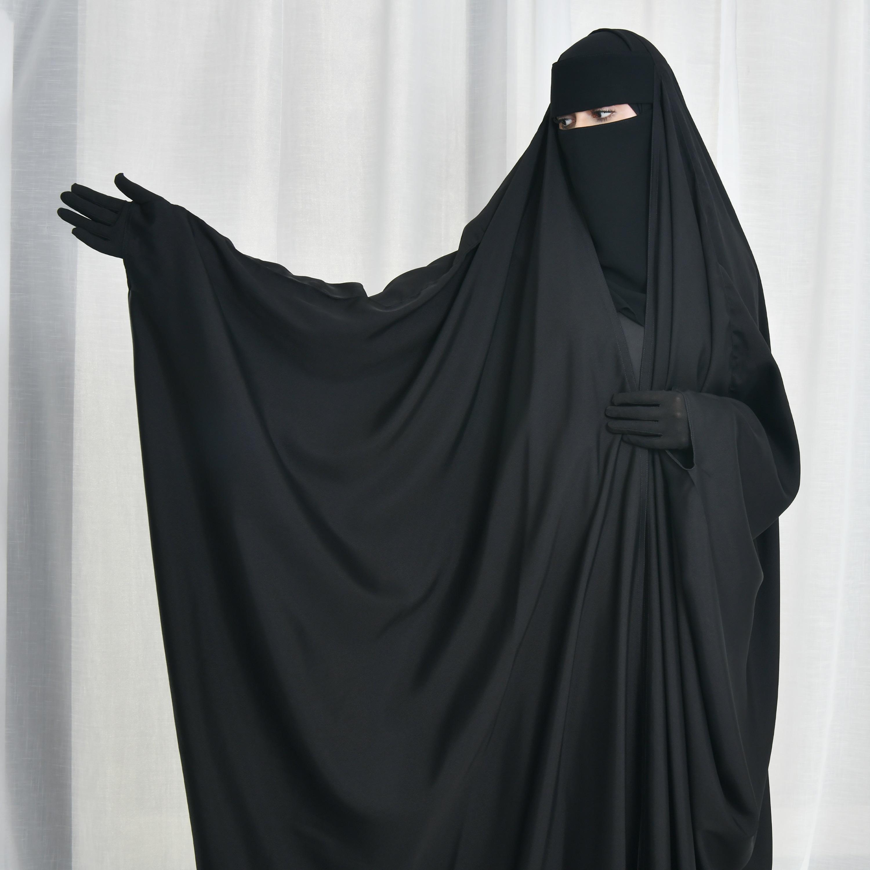 Hawraa Abaya Black Linen Women's Butterfly Cut Abaya with Niqab-women-arabicclothing-prayerclothing-image-2