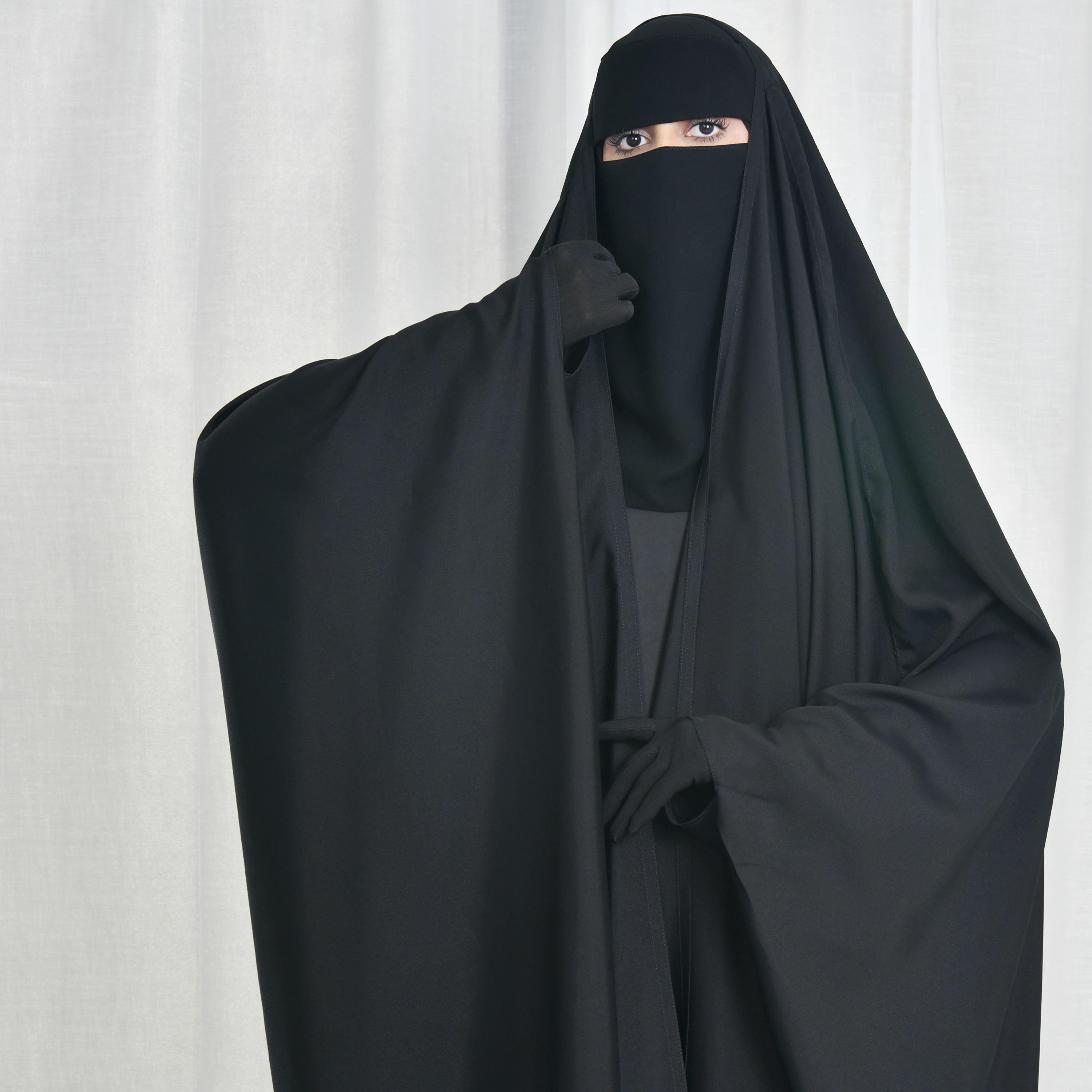 Hawraa Abaya Black Linen Women's Butterfly Cut Abaya with Niqab-women-arabicclothing-prayerclothing-image-3