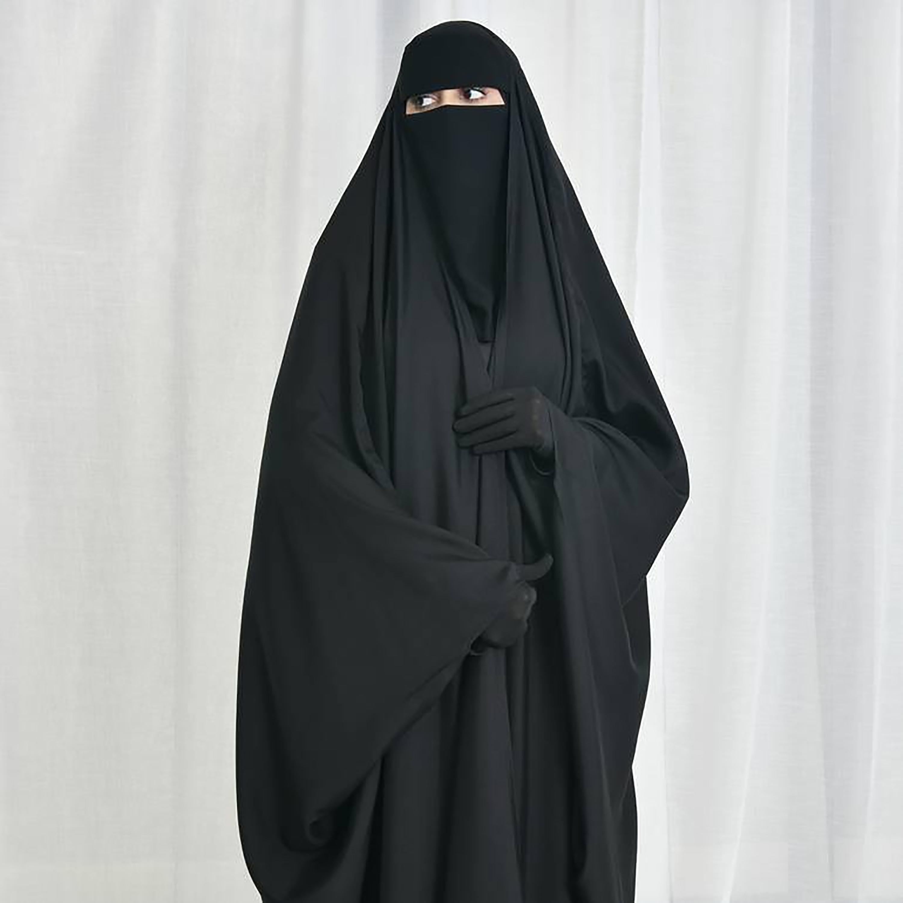 Hawraa Abaya Black Linen Women's Butterfly Cut Abaya with Niqab-women-arabicclothing-prayerclothing-image-8