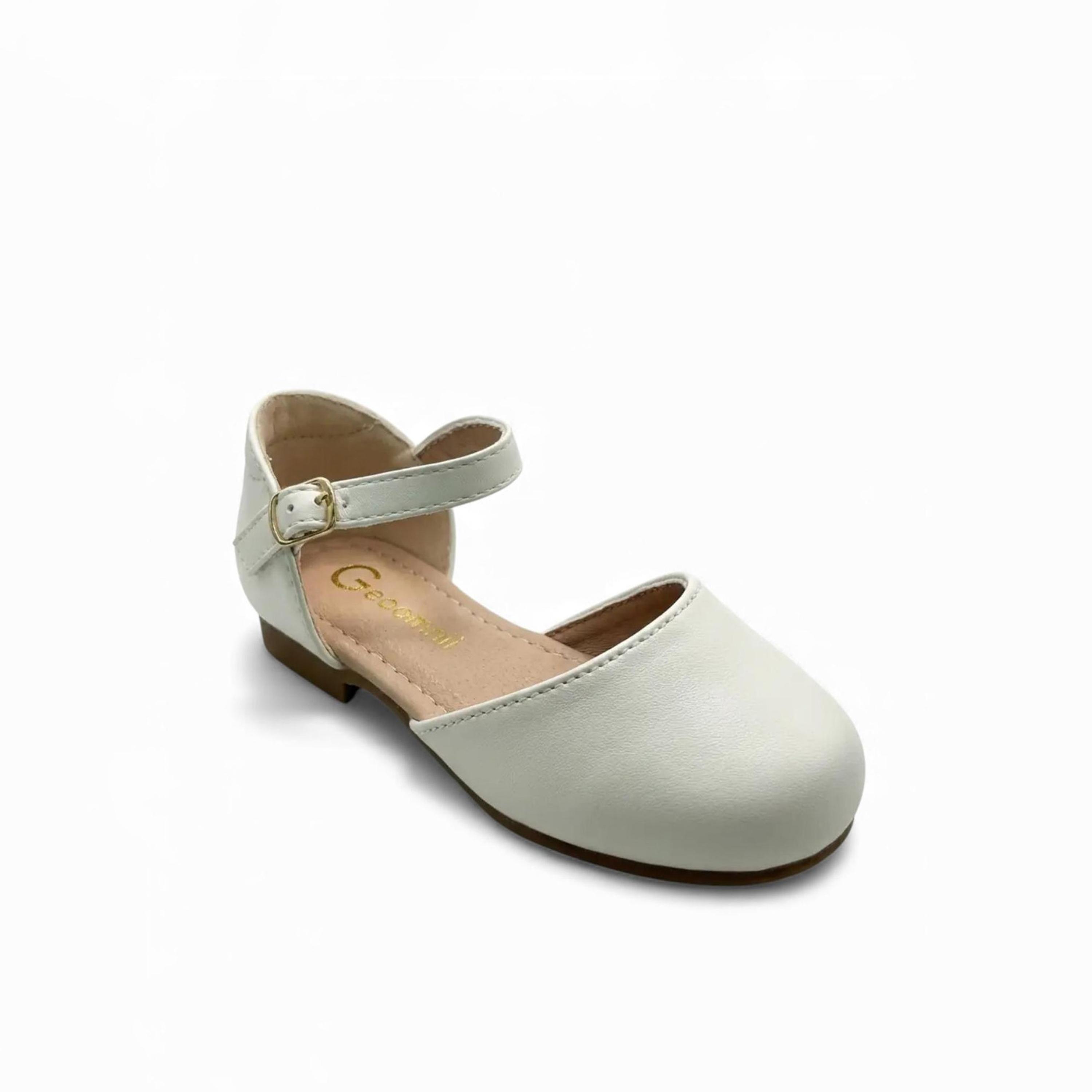 Geoomnii Girls Buckle Lindea Round Toe Ballerinas | K2257-7-WHITE-girls-shoes-ballerinas-image-1