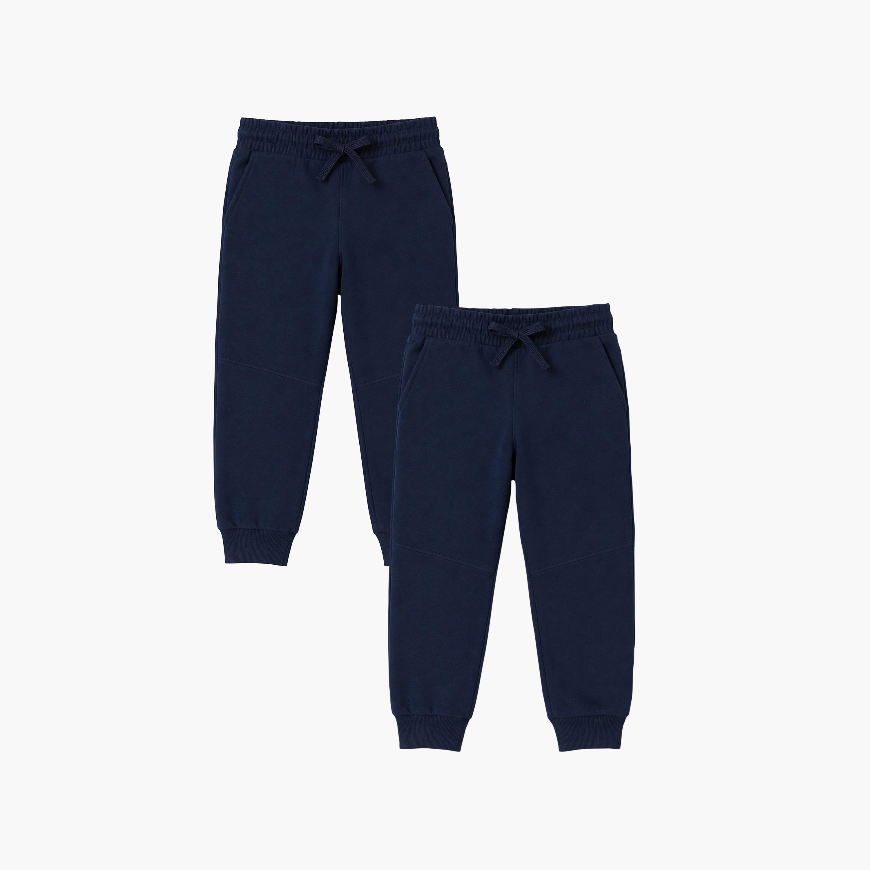 طقم جوجرز قطعة واحدة بخصر مطاطي وحبل ربط سادة من فيكتور وجين-boys-clothing-bottoms-joggersandtrackpants-image-1