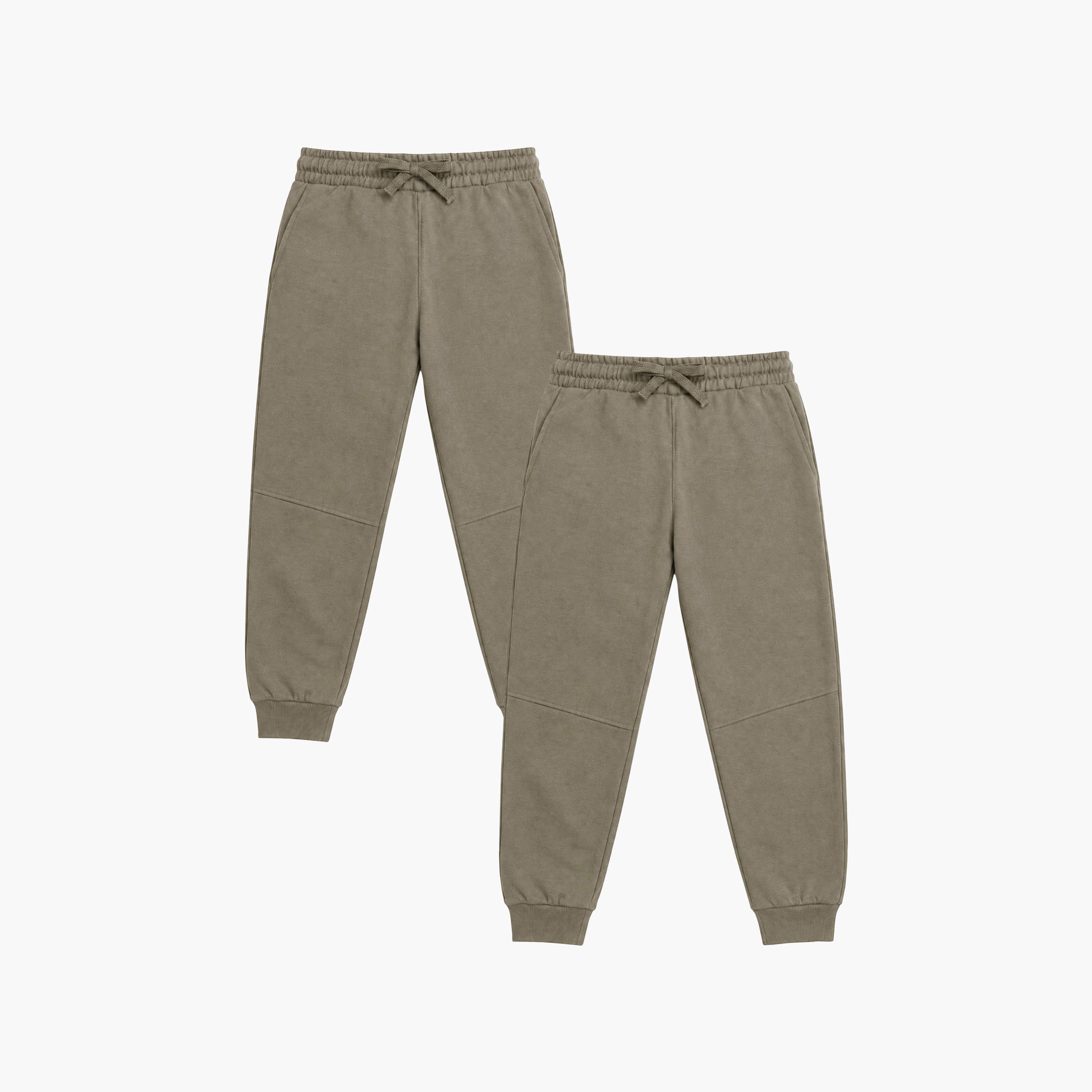 طقم جوجرز قطعة واحدة بخصر مطاطي وحبل ربط سادة من فيكتور وجين-boys-clothing-bottoms-joggersandtrackpants-image-1