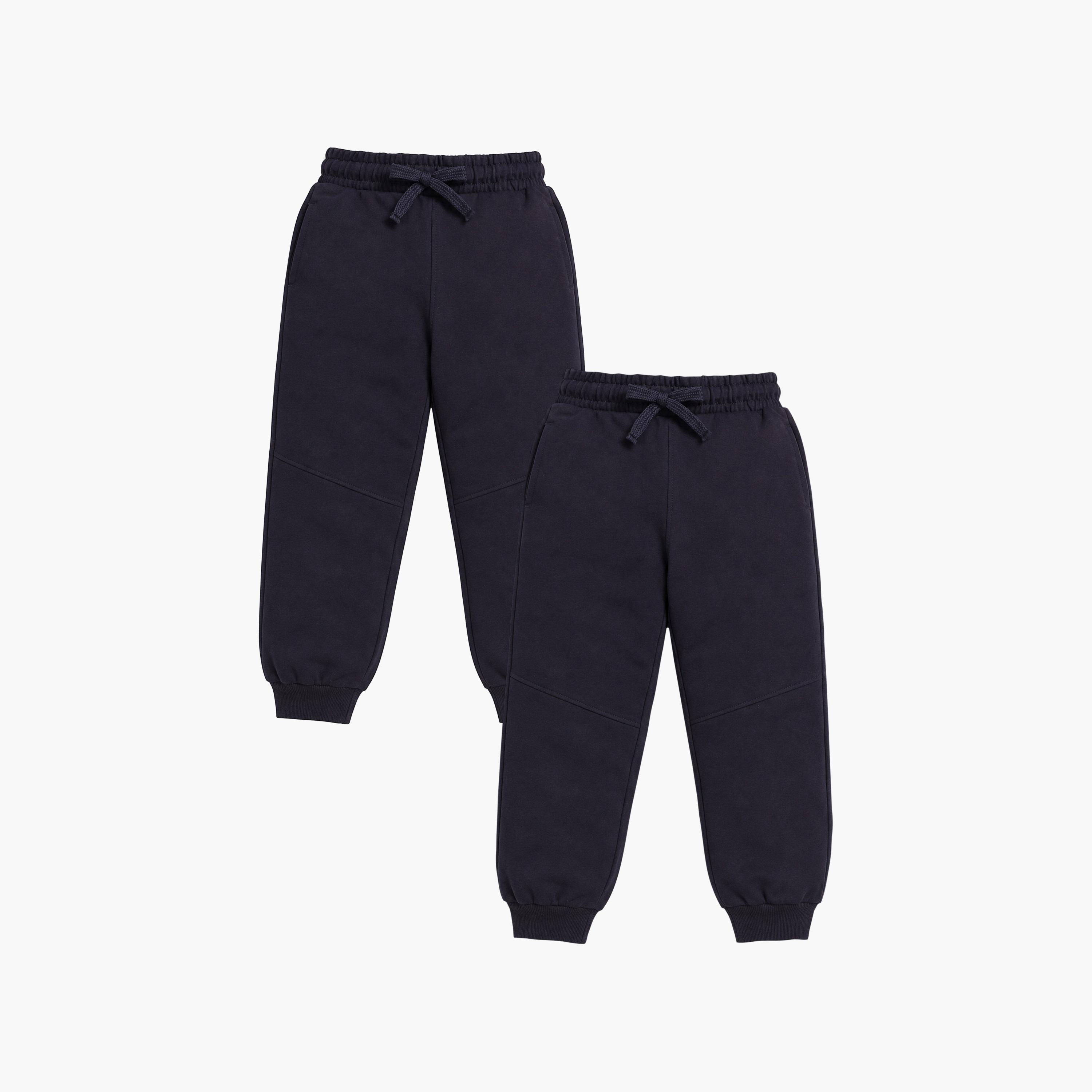 طقم جوجرز قطعة واحدة بخصر مطاطي وحبل ربط سادة من فيكتور وجين-boys-clothing-bottoms-joggersandtrackpants-image-1