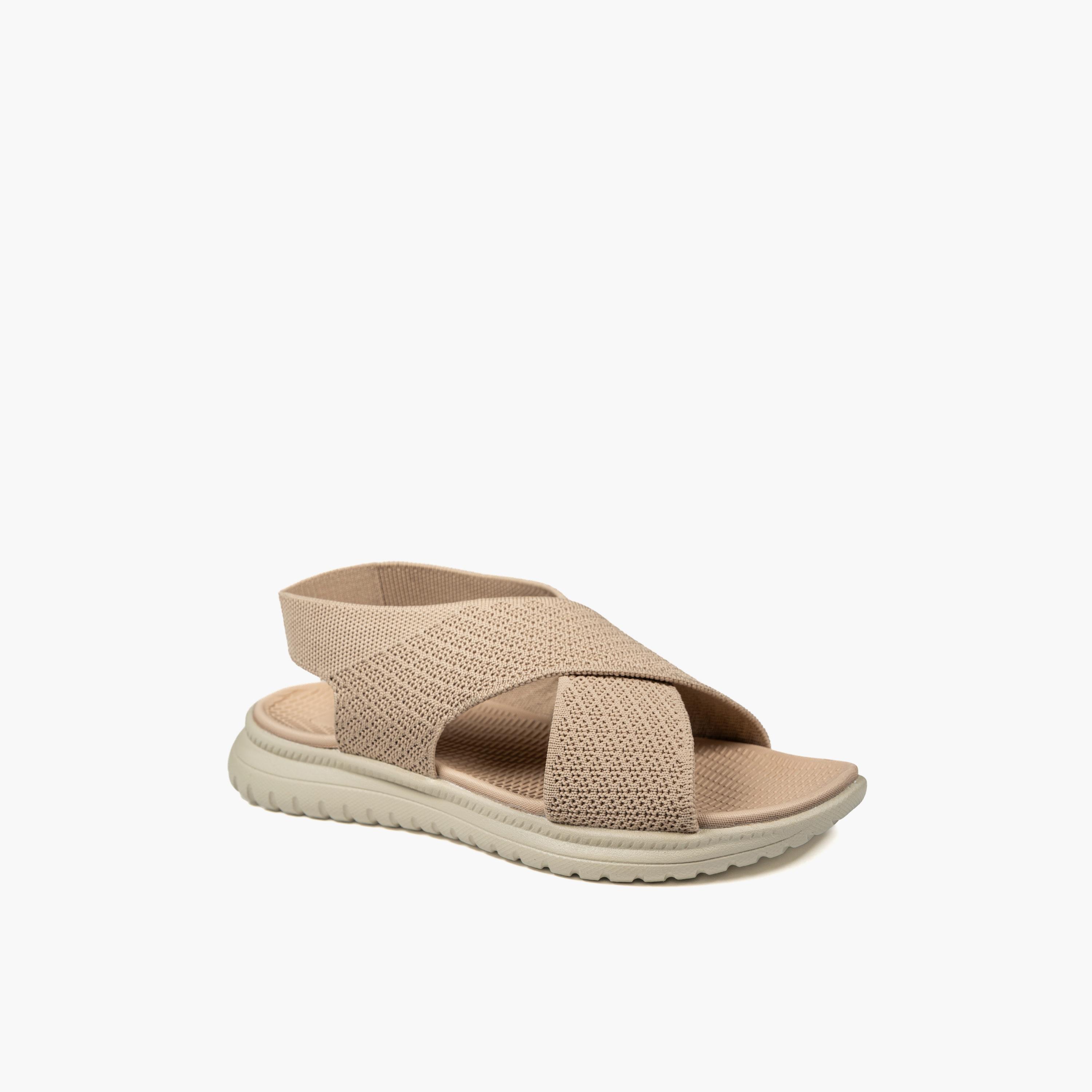 جيومني - صندل غيم سهل الارتداء بحزام مسطح للنساء | KK253-1-BEIGE-women-shoes-sandals-flats-image-1