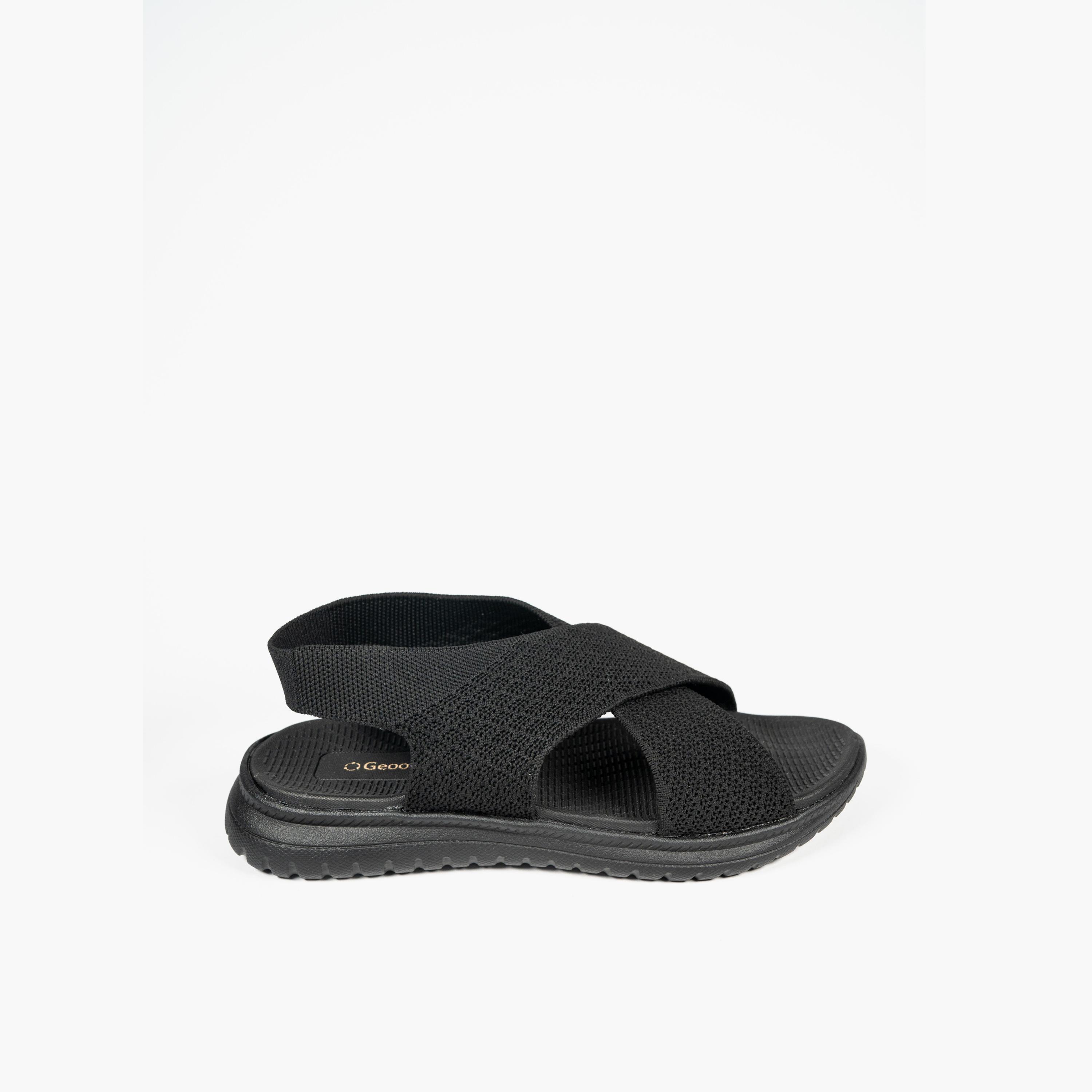 جيومني - صندل آير سهل الارتداء بحزام مسطح للنساء | KK253-1-BLACK-women-shoes-sandals-flats-image-4