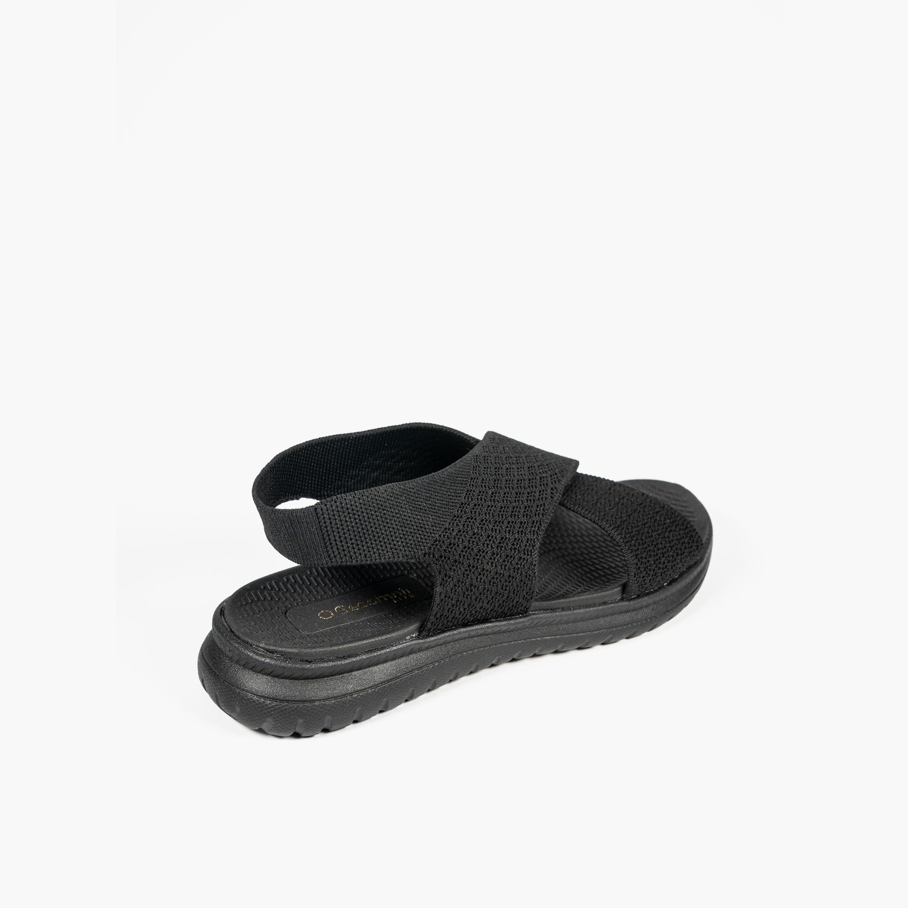 جيومني - صندل آير سهل الارتداء بحزام مسطح للنساء | KK253-1-BLACK-women-shoes-sandals-flats-image-5