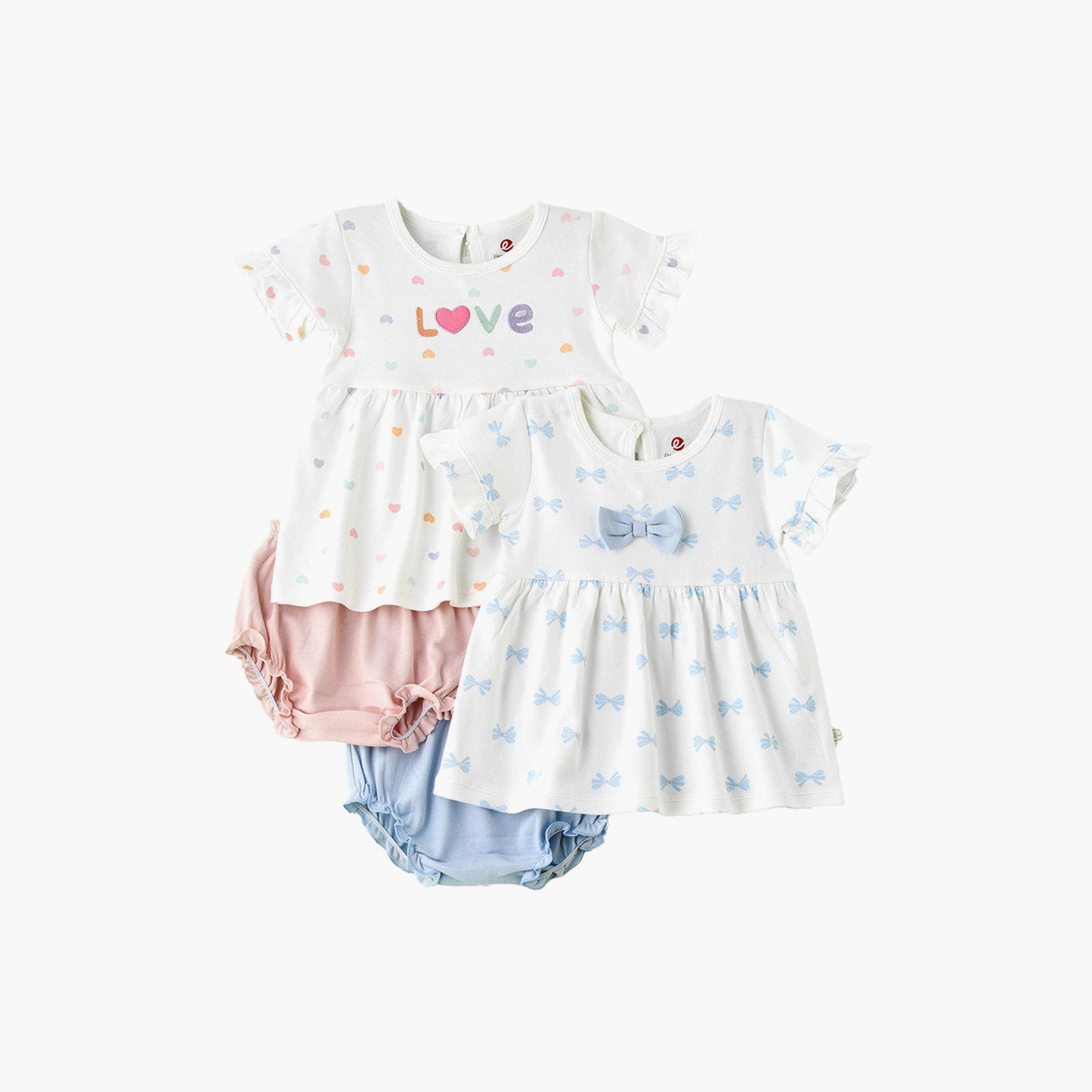 UniqKidz 4-Piece Cotton Printed Dress & Diaper Cover Set-baby-girls-clothing-setsandcoords-image-1