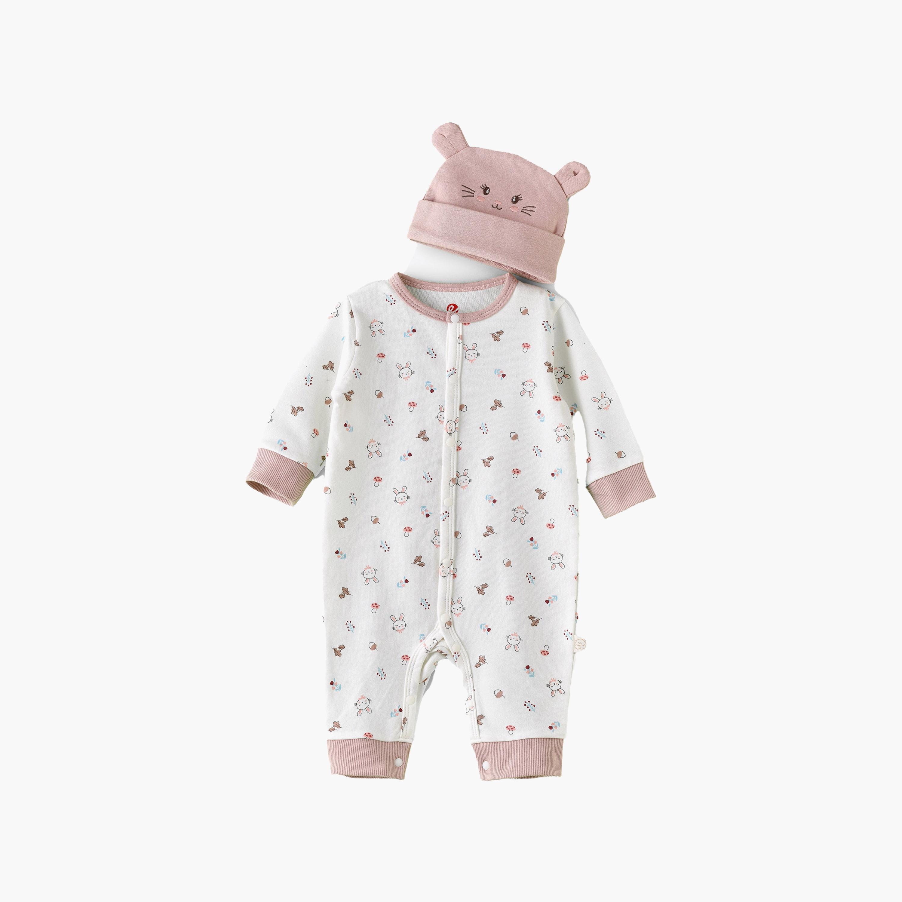UniqKidz Bunny Printed Long Sleeves Bodysuit with Cap-baby-girls-clothing-bodysuits-image-1