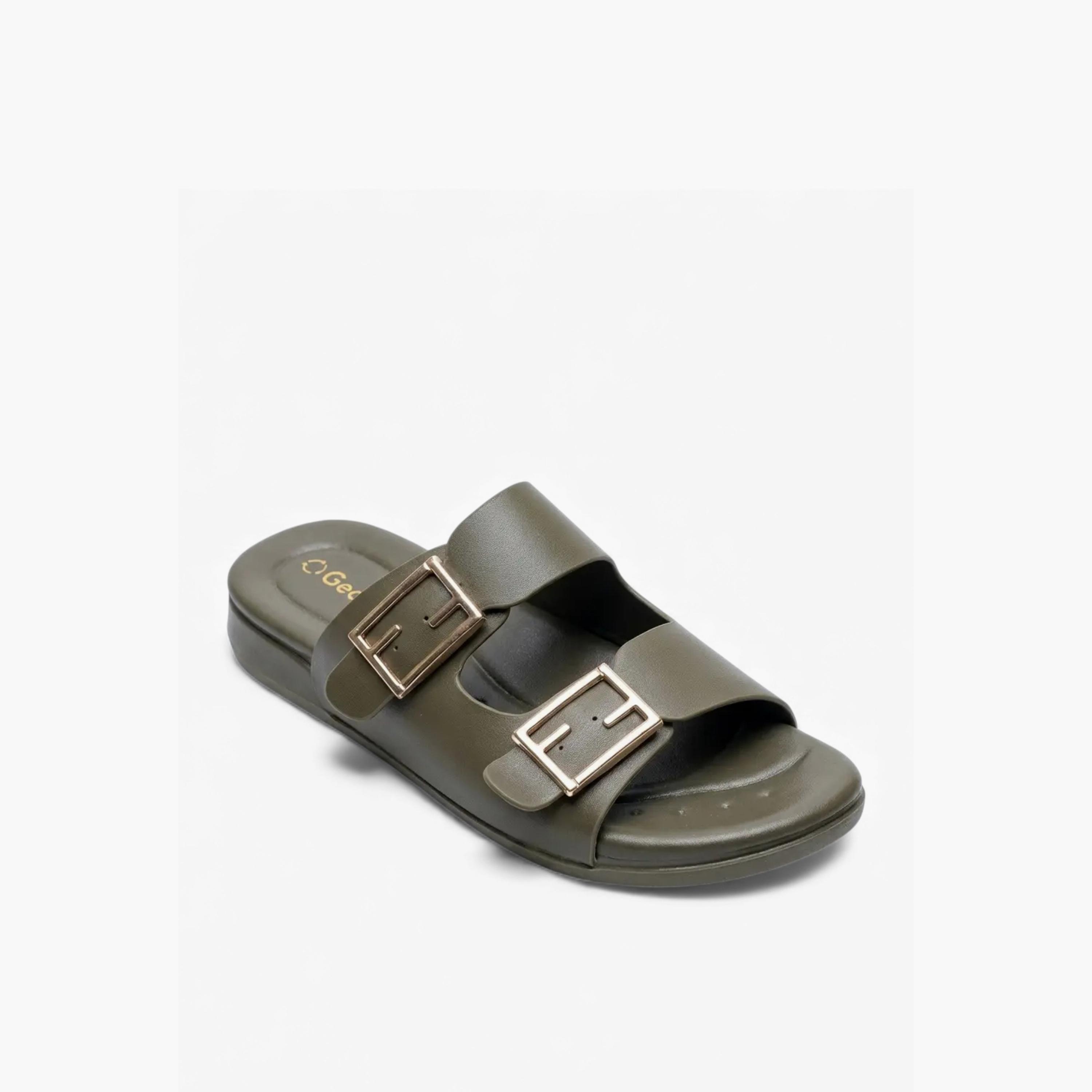جيومني - صندل كاش سهل الارتداء مسطح للنساء | KN2542-3-GREEN-women-shoes-sandals-flats-image-1