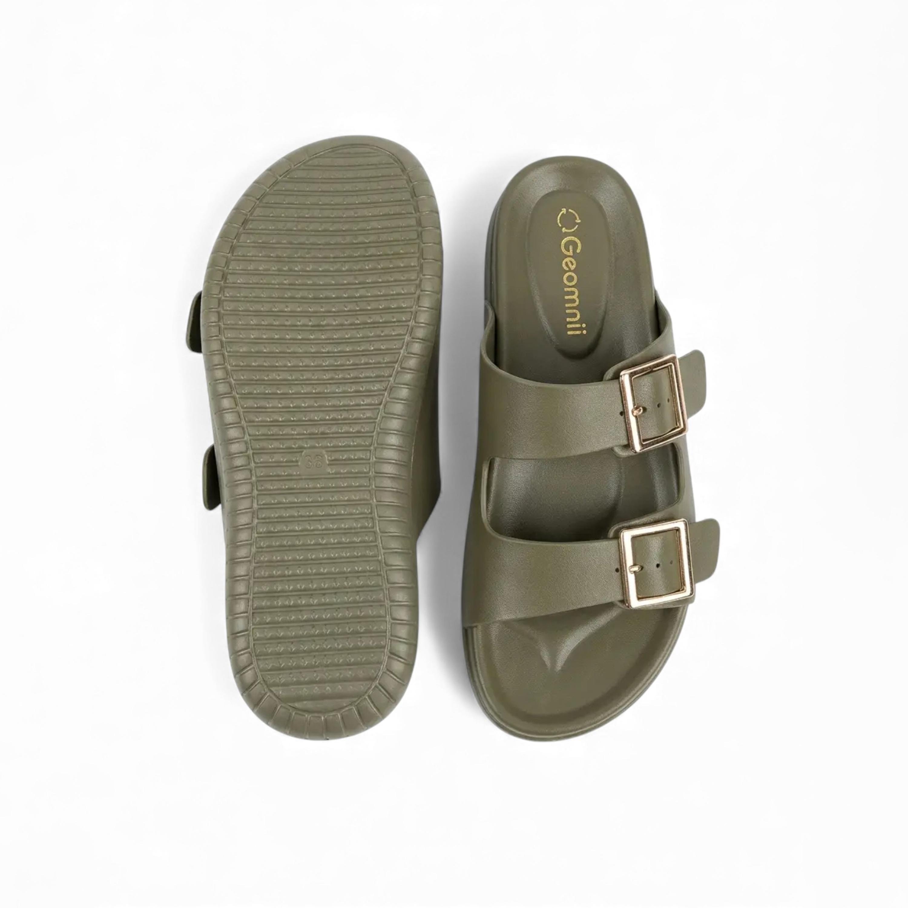 جيومني - صندل كاش سهل الارتداء مسطح للنساء | KN2542-3-GREEN-women-shoes-sandals-flats-image-3