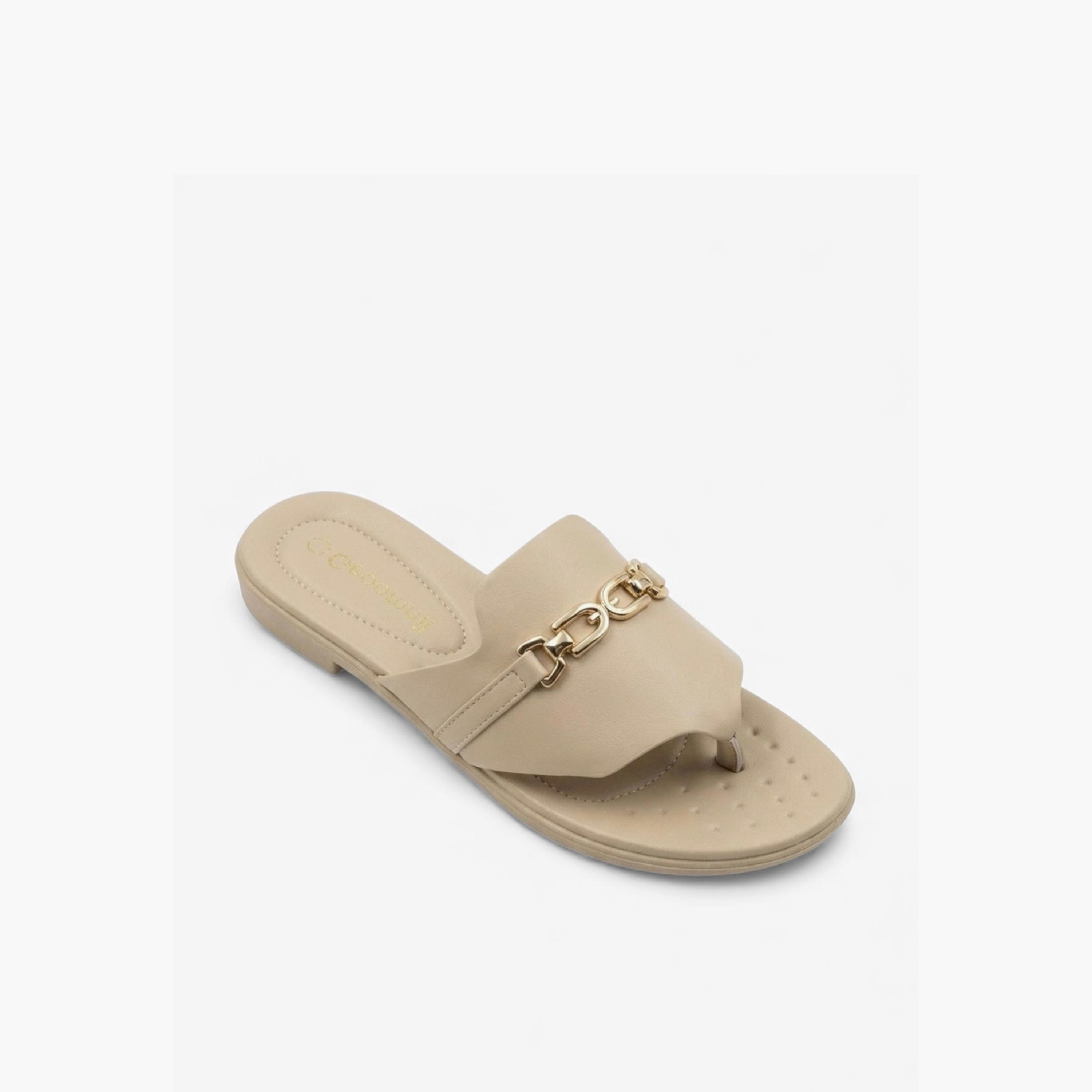جيومني - صندل زيلو سهل الارتداء مسطح للنساء | KN2543-10-BEIGE-women-shoes-sandals-flats-image-1