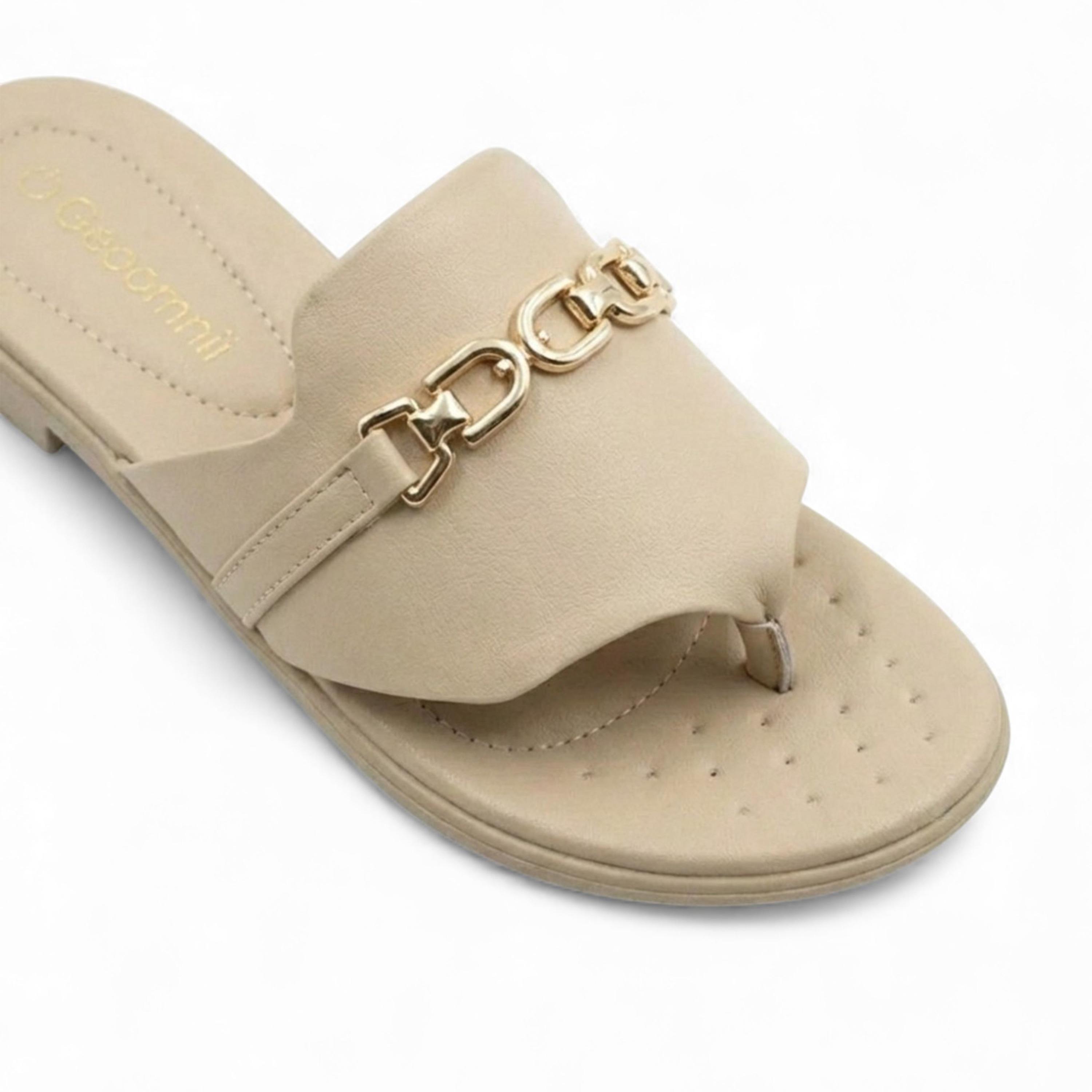 جيومني - صندل زيلو سهل الارتداء مسطح للنساء | KN2543-10-BEIGE-women-shoes-sandals-flats-image-2