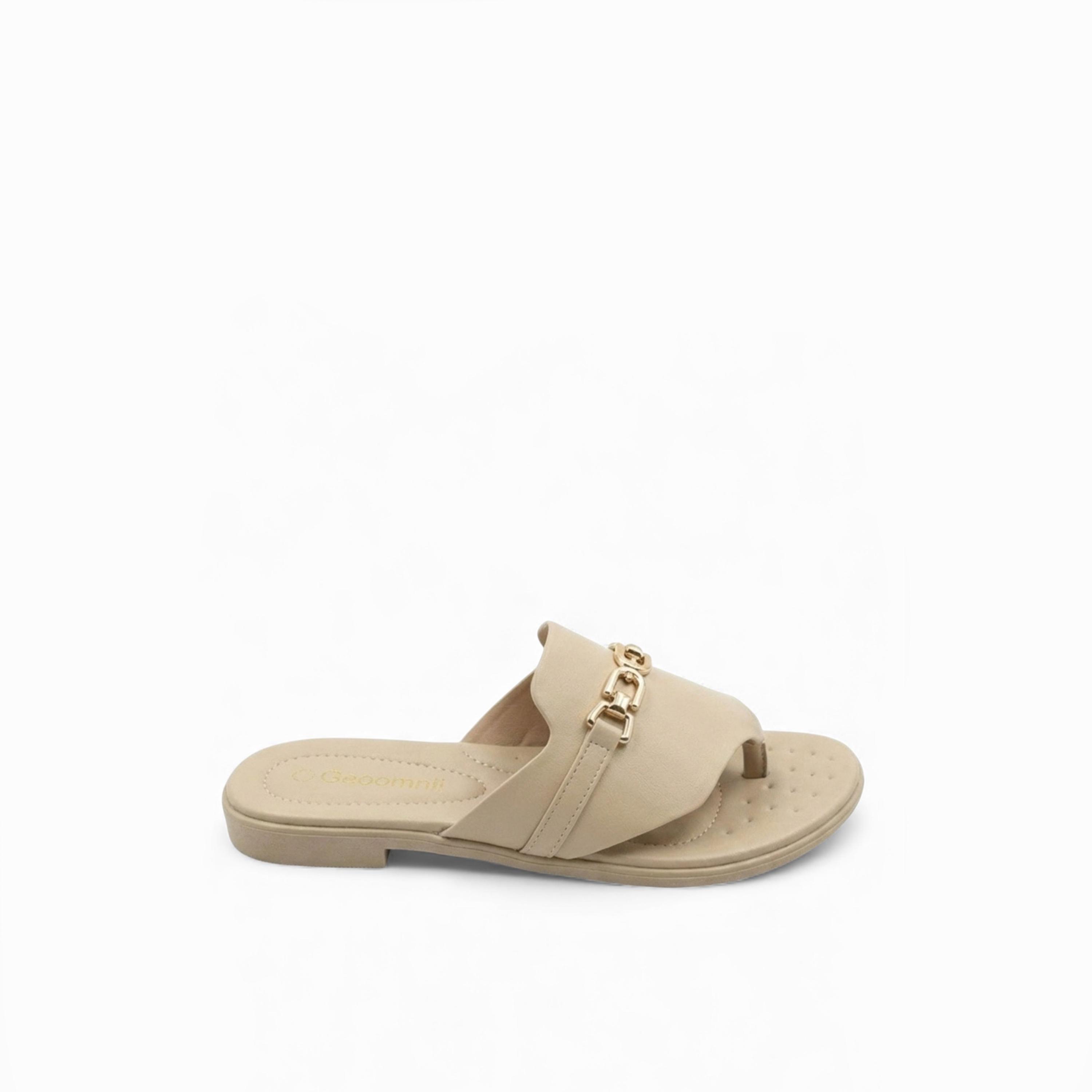 جيومني - صندل زيلو سهل الارتداء مسطح للنساء | KN2543-10-BEIGE-women-shoes-sandals-flats-image-4